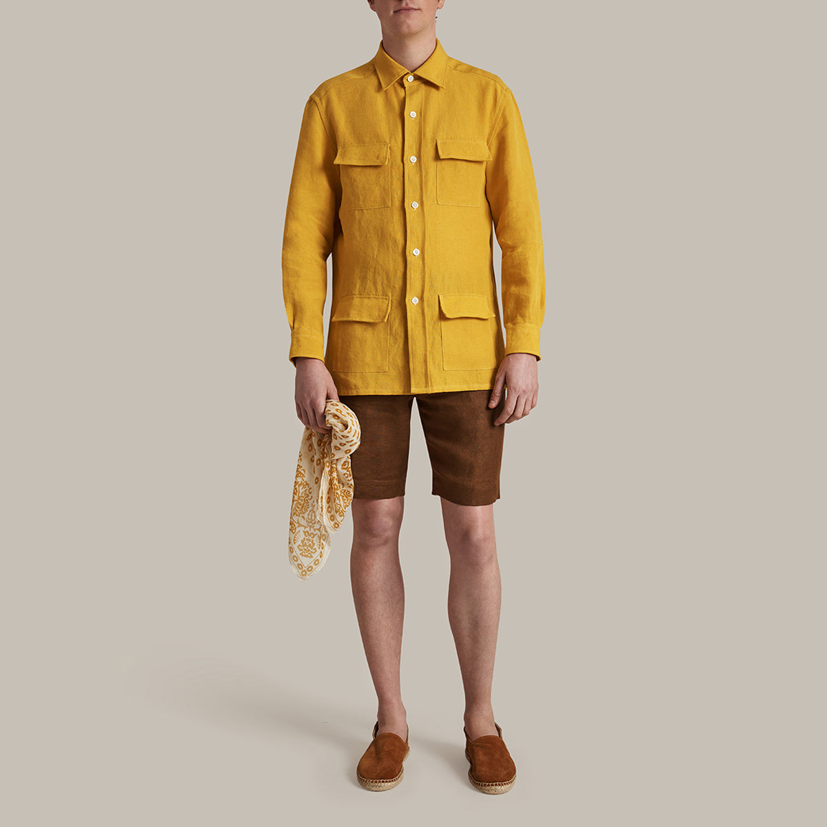 Linen Safari Overshirt In Gold