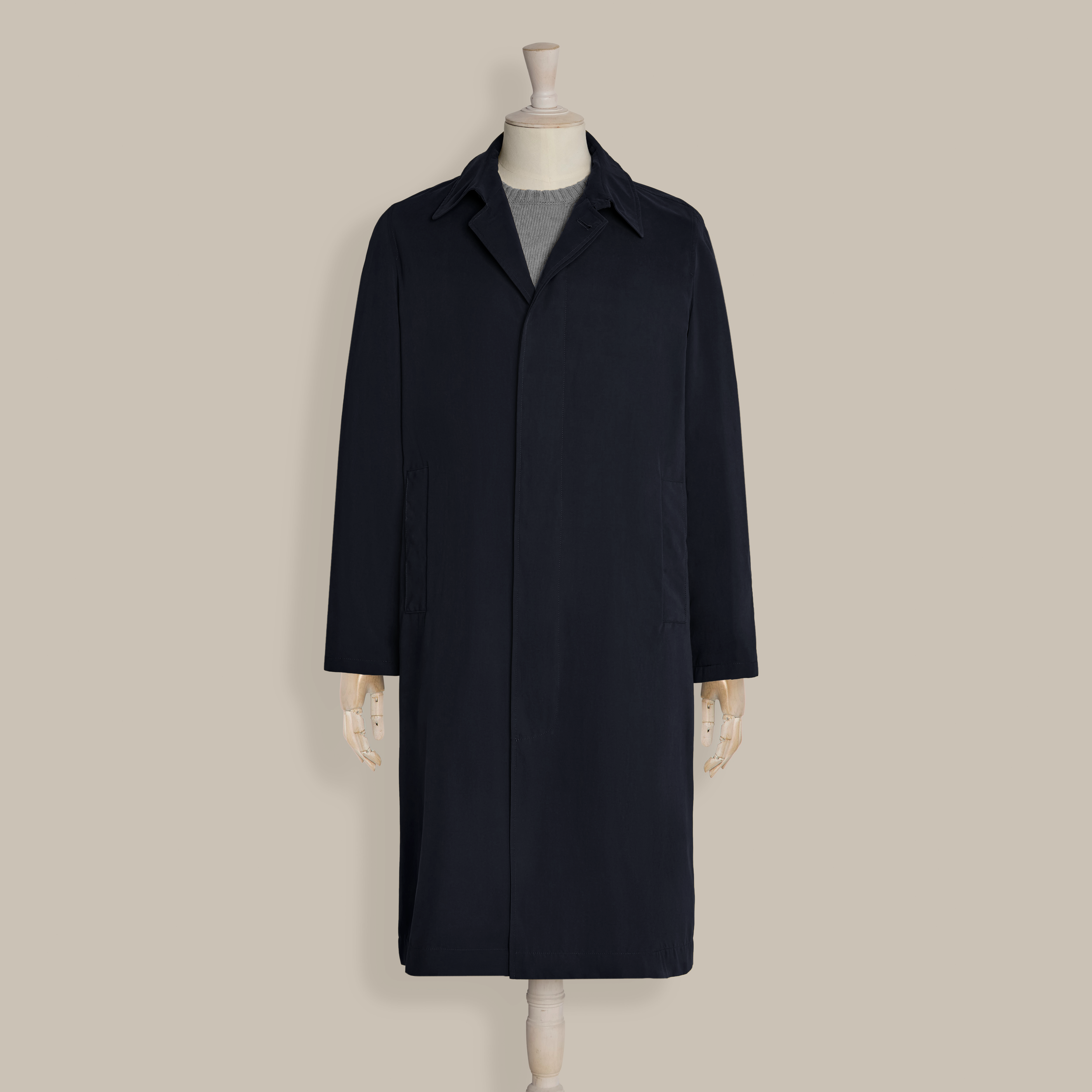 Long Microfibre Raincoat In Dark Navy