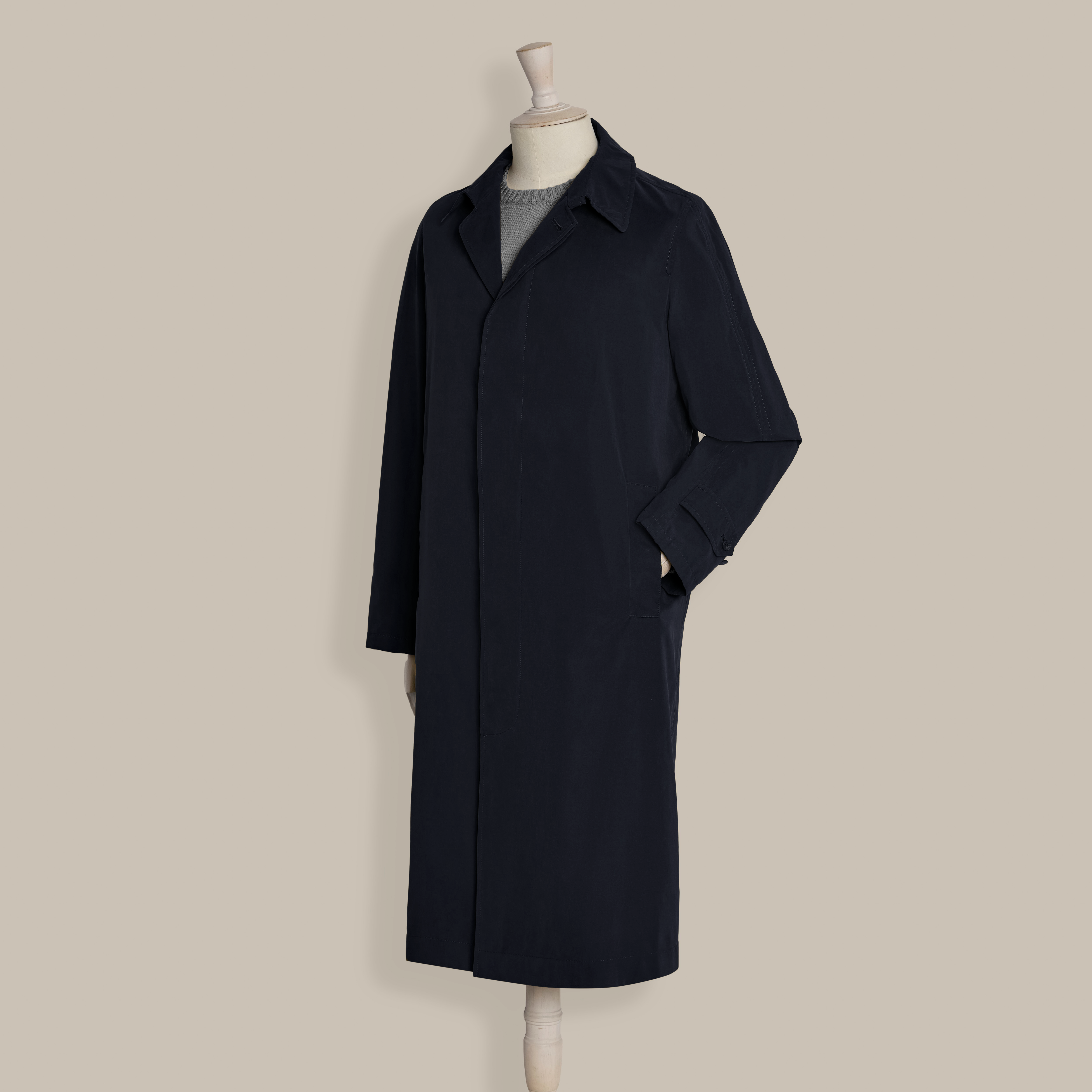 Long Microfibre Raincoat In Dark Navy