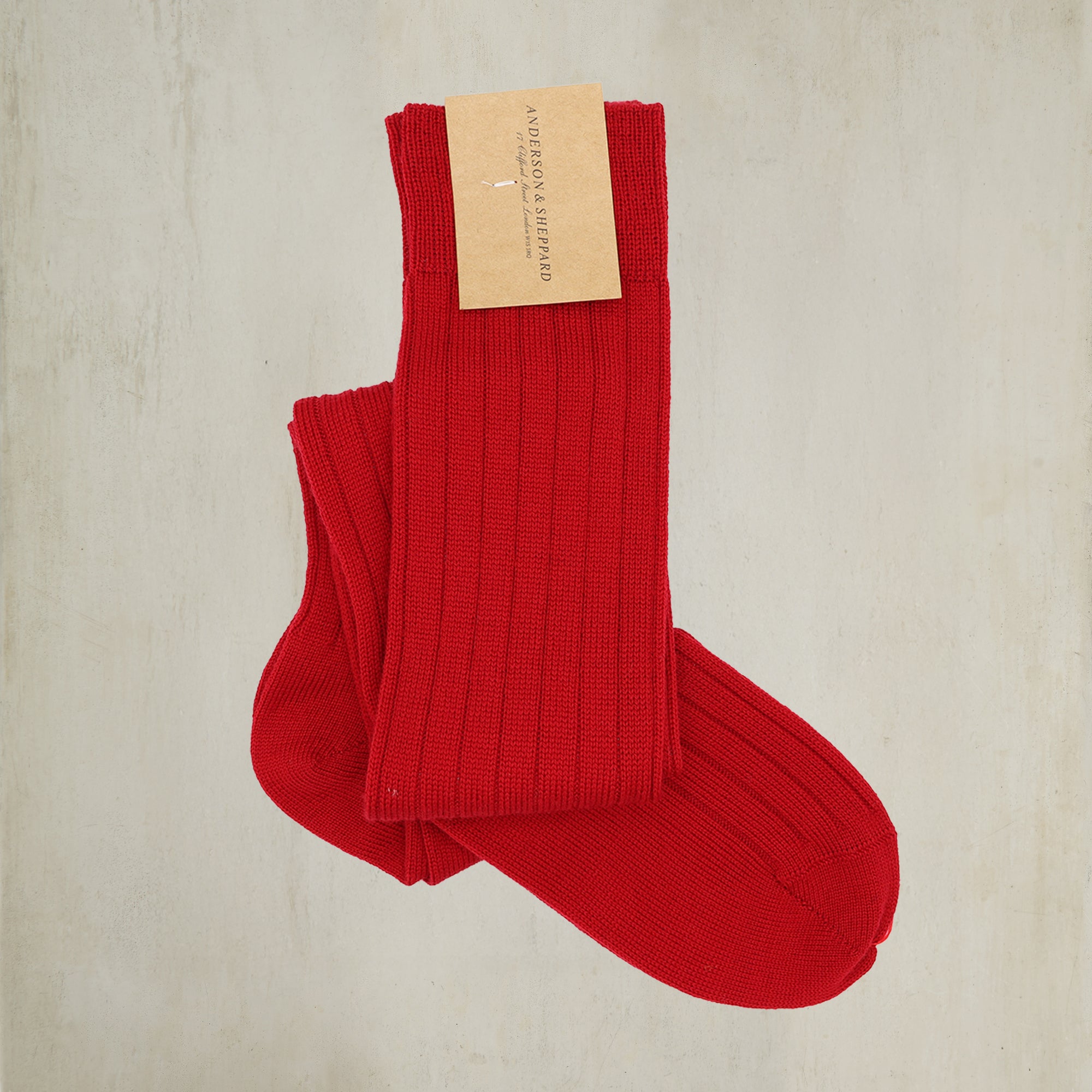 Long Wool Rib Socks In Dark Red