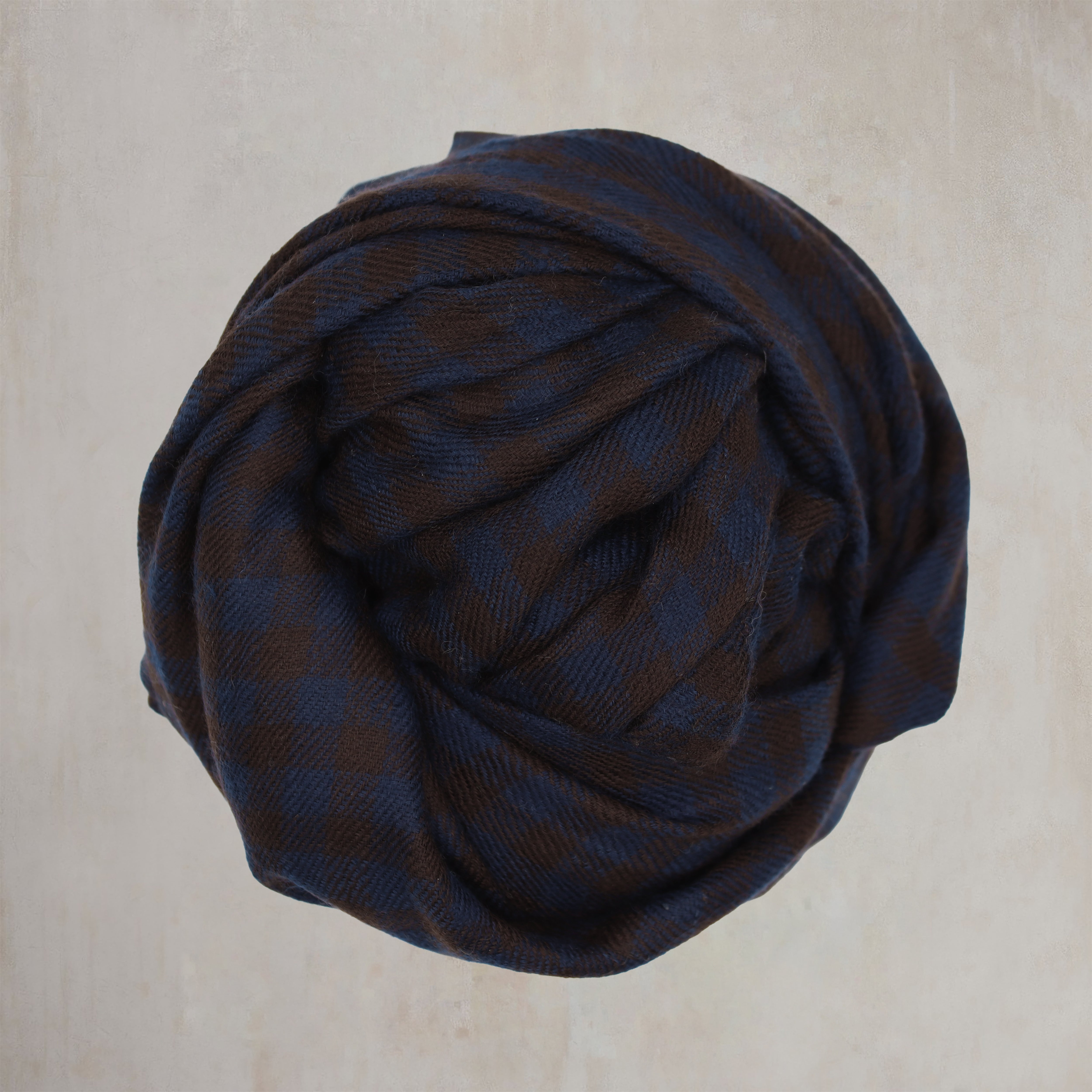 Mini Check Cashmere Scarf In Navy And Brown
