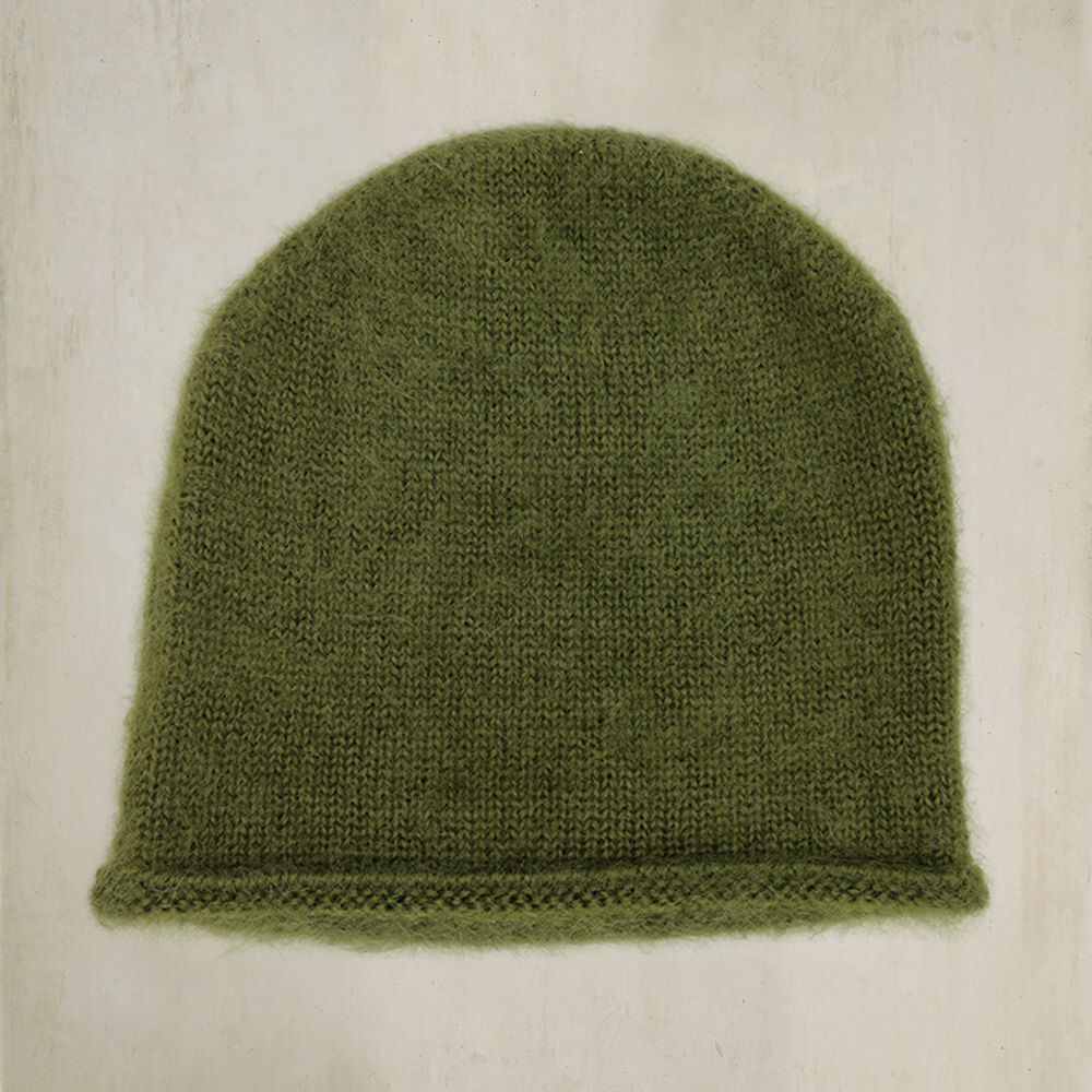 Mohair Beanie Hat in Green