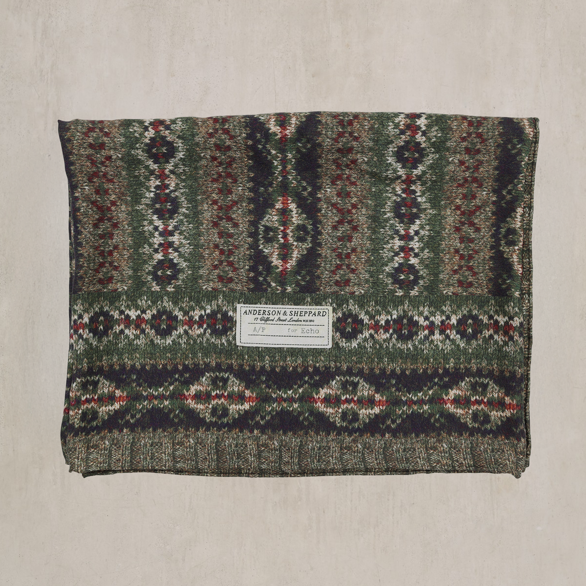 Fairisle Print Silk Scarf by Echo for Anderson & Sheppard