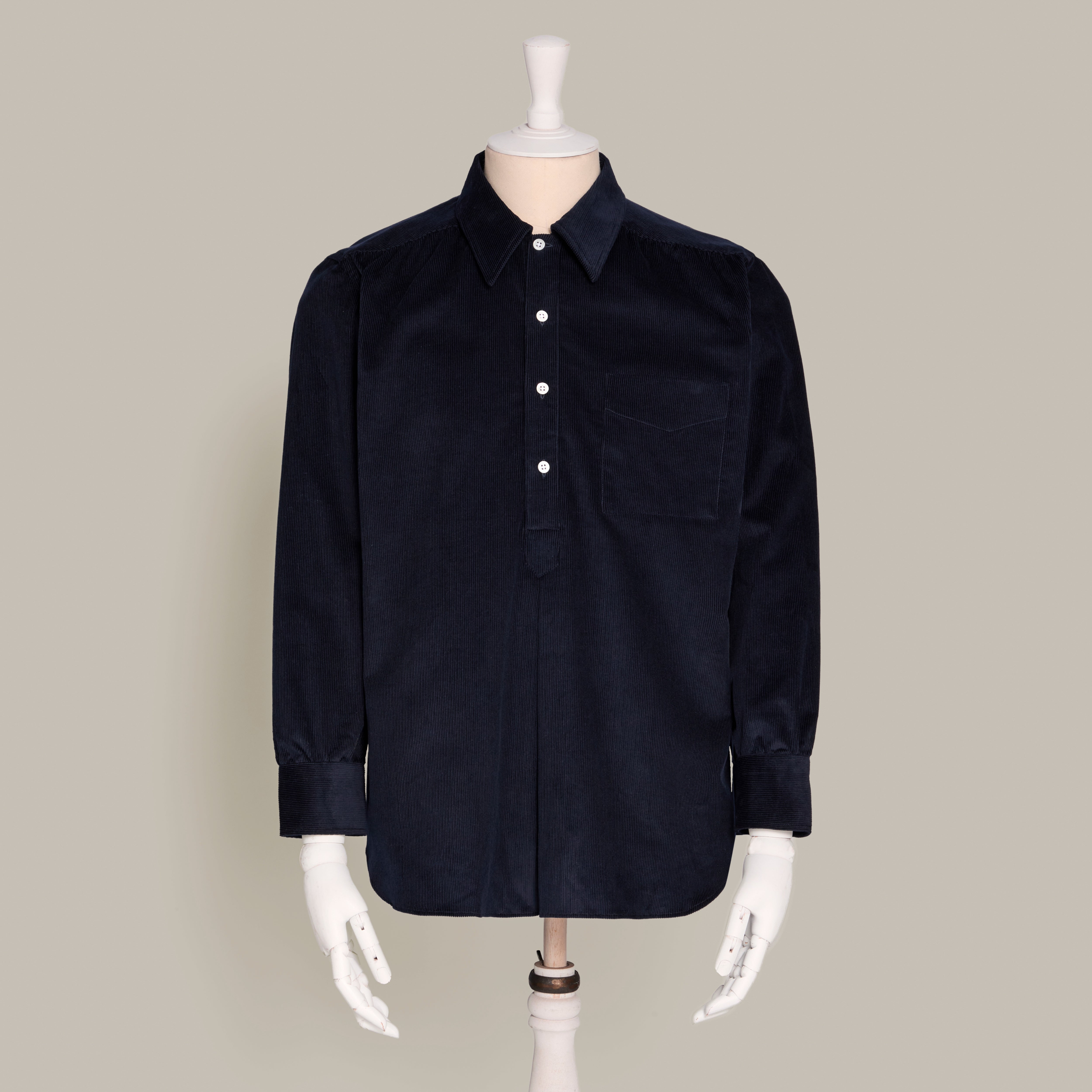 Corduroy Shirt with Inverted Pleat in Dark Navy