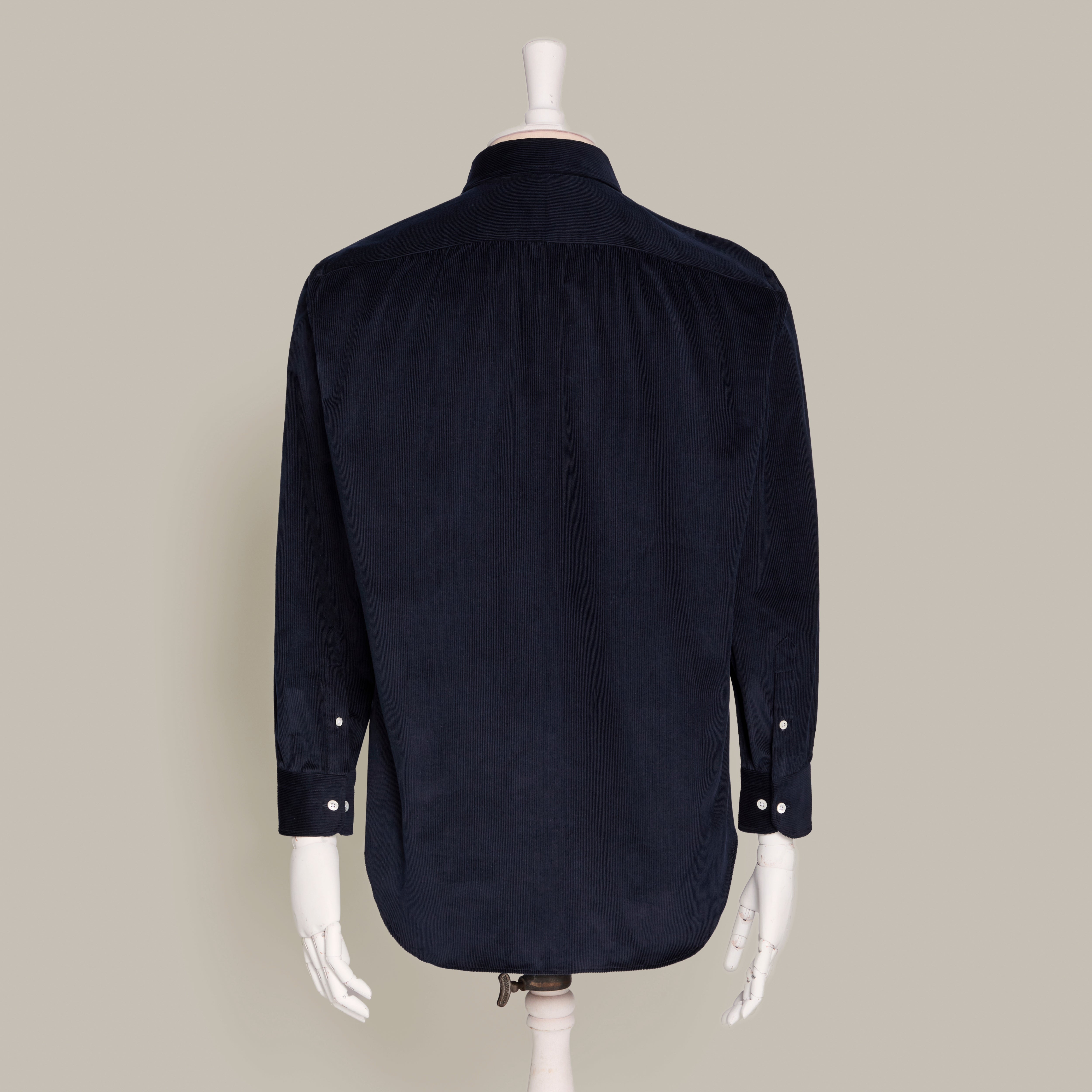 Corduroy Shirt with Inverted Pleat in Dark Navy