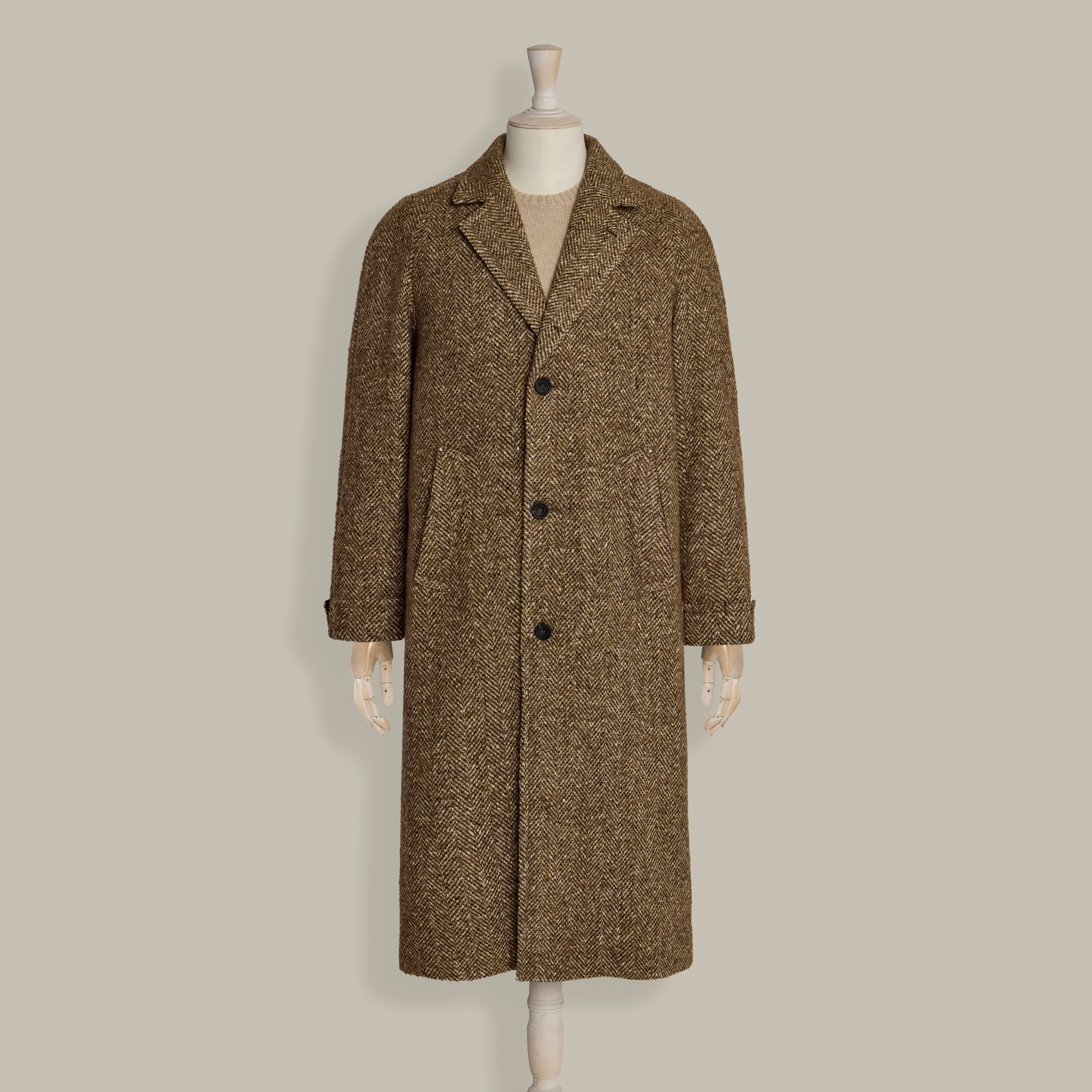 Herringbone Wool and Alpaca Overcoat in Toast