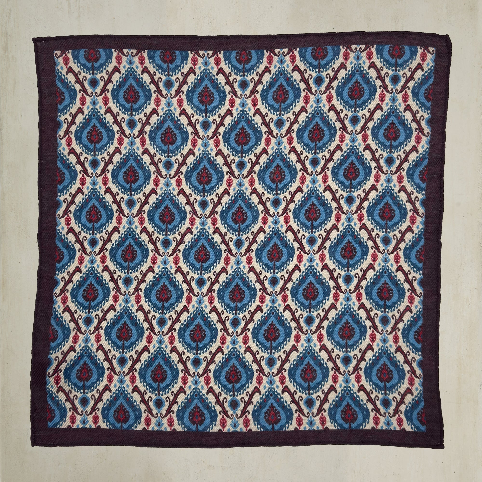 Peacock Print Pocket Square in Aubergine