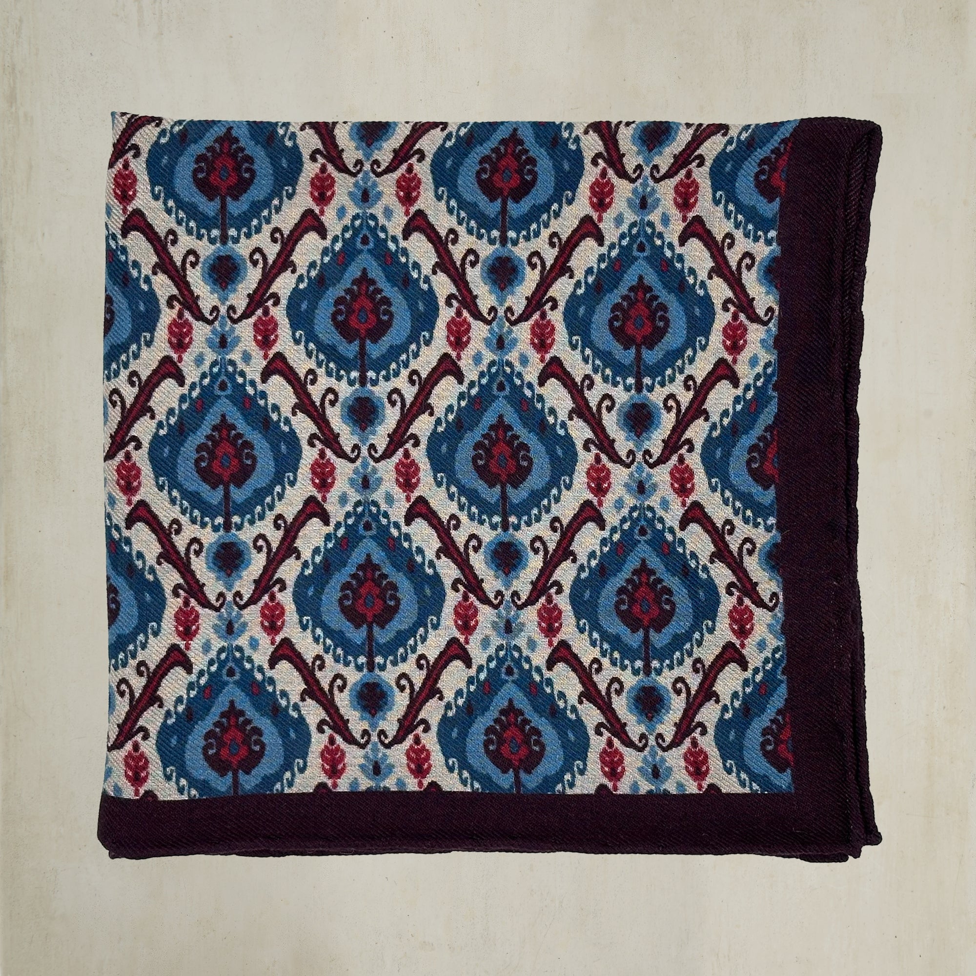 Peacock Print Pocket Square in Aubergine