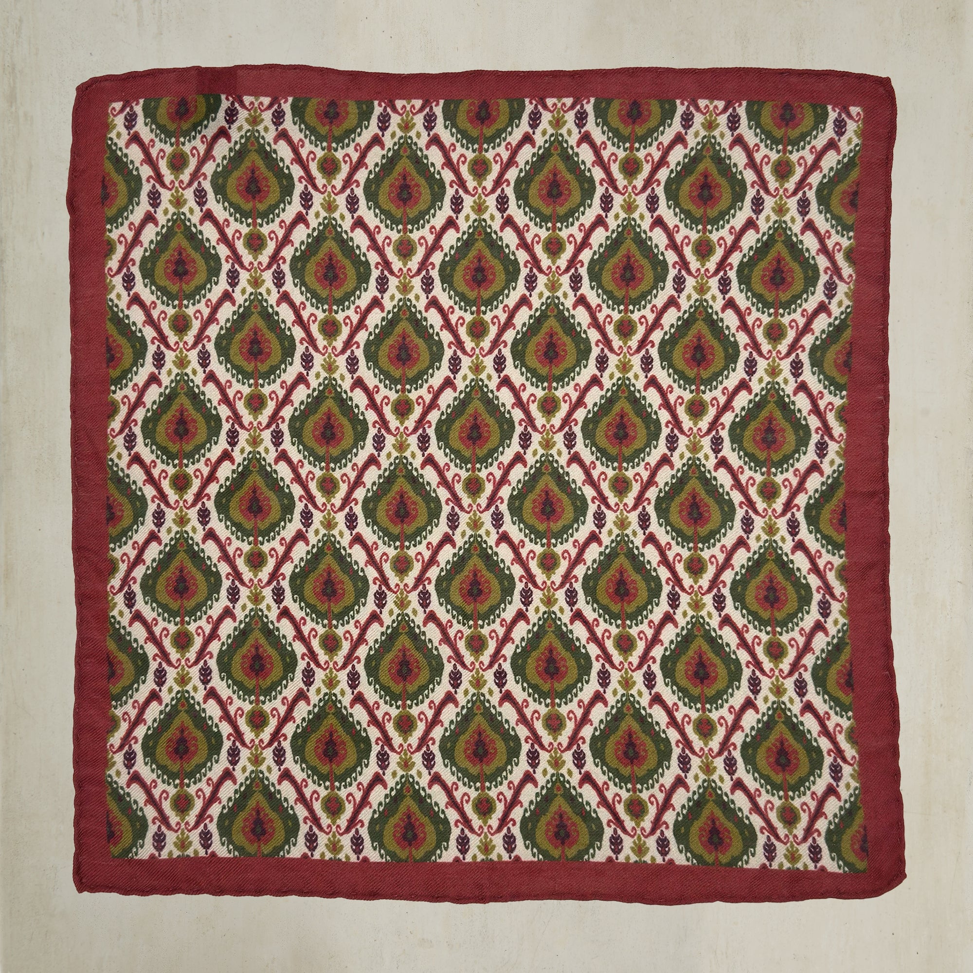 Peacock Print Pocket Square in Dark Red