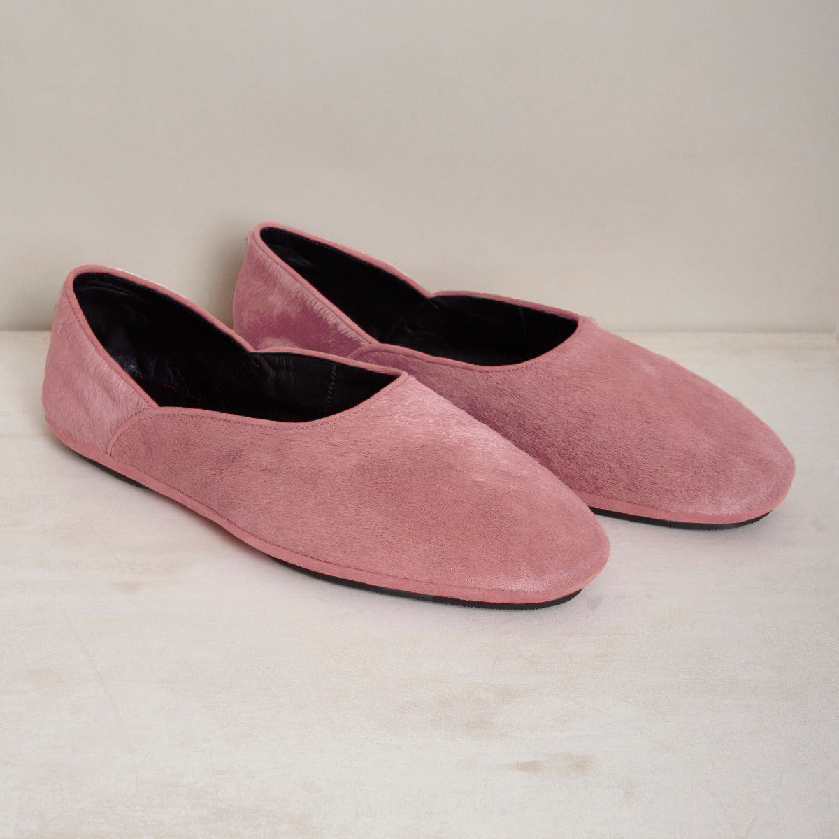 George Cortina For Anderson & Sheppard Plain Pony Hair Slippers In Light Pink