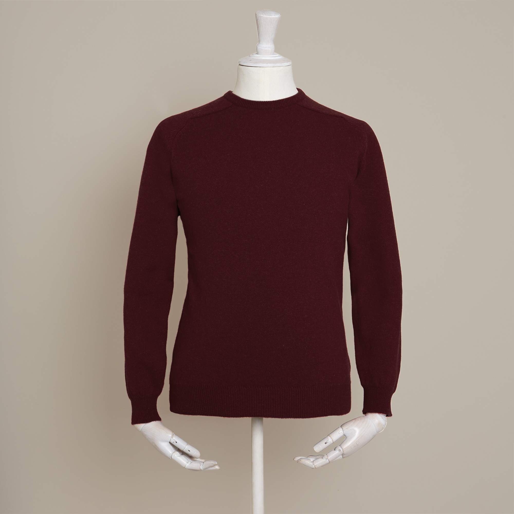 Saddle Shoulder Cashmere Crew Neck in Burgundy