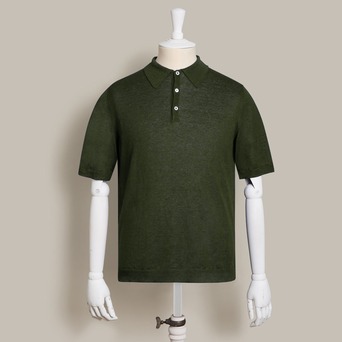 Short Sleeve Knitted Linen Polo Shirt In Khaki