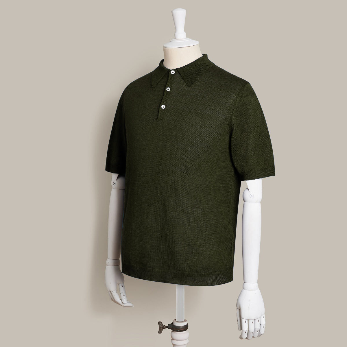 Short Sleeve Knitted Linen Polo Shirt In Khaki
