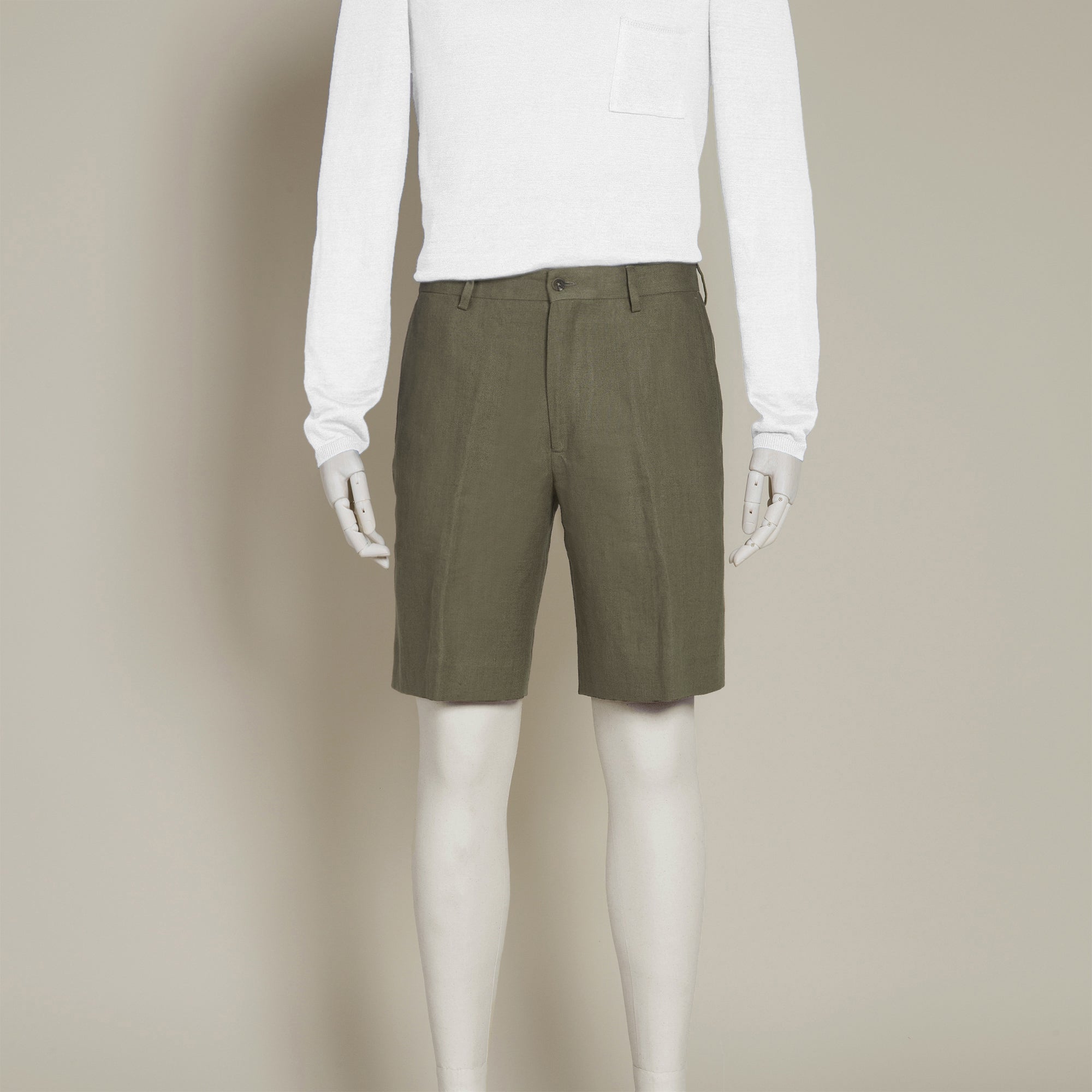 Tailored Linen Beach Shorts in Mushroom
