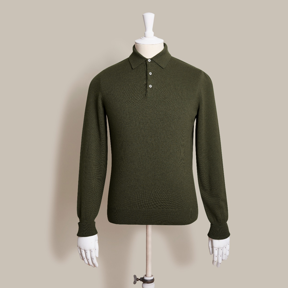 Wool And Cashmere Polo Shirt In Dark Olive