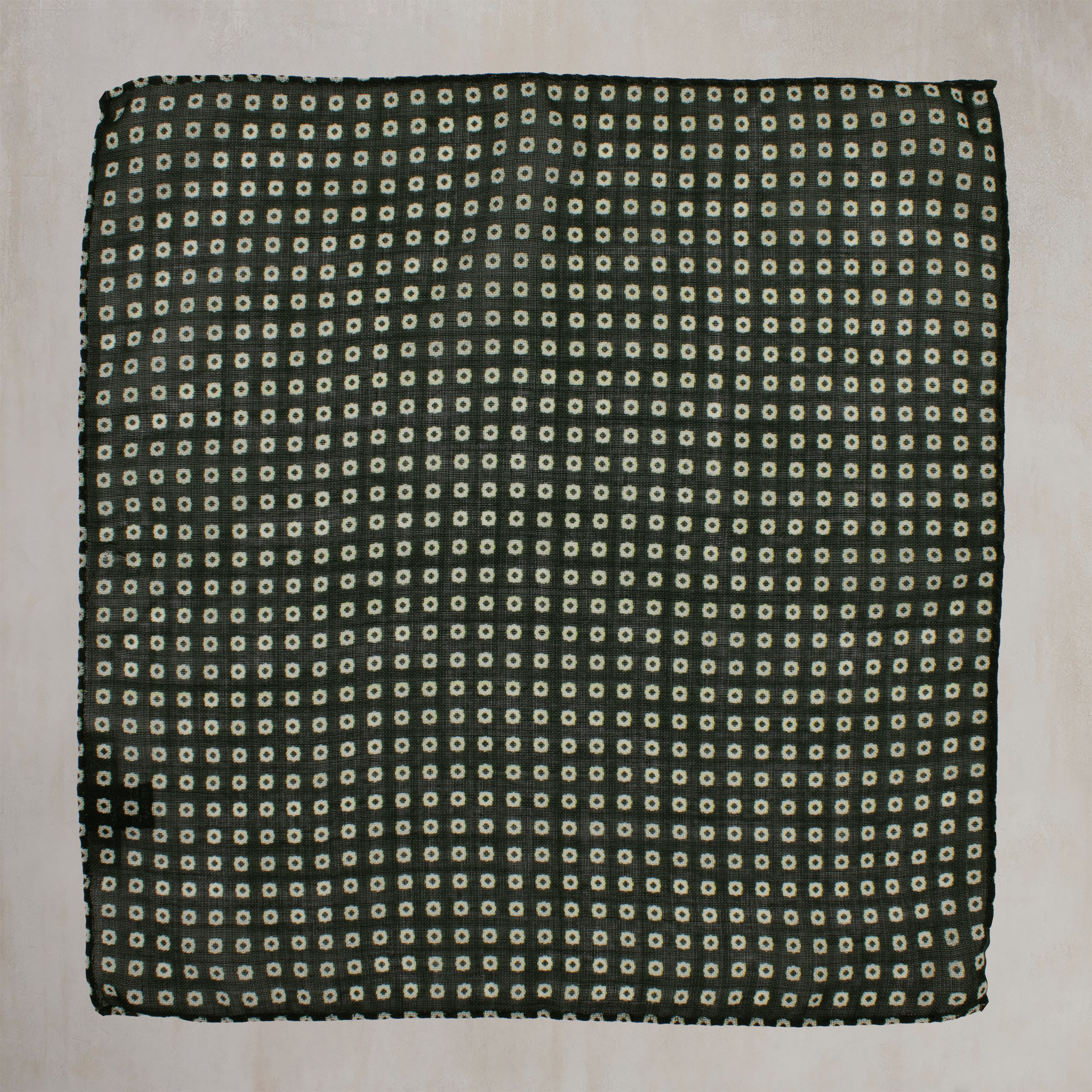 Wool And Silk Pocket Square with Mini Squares in Dark Green