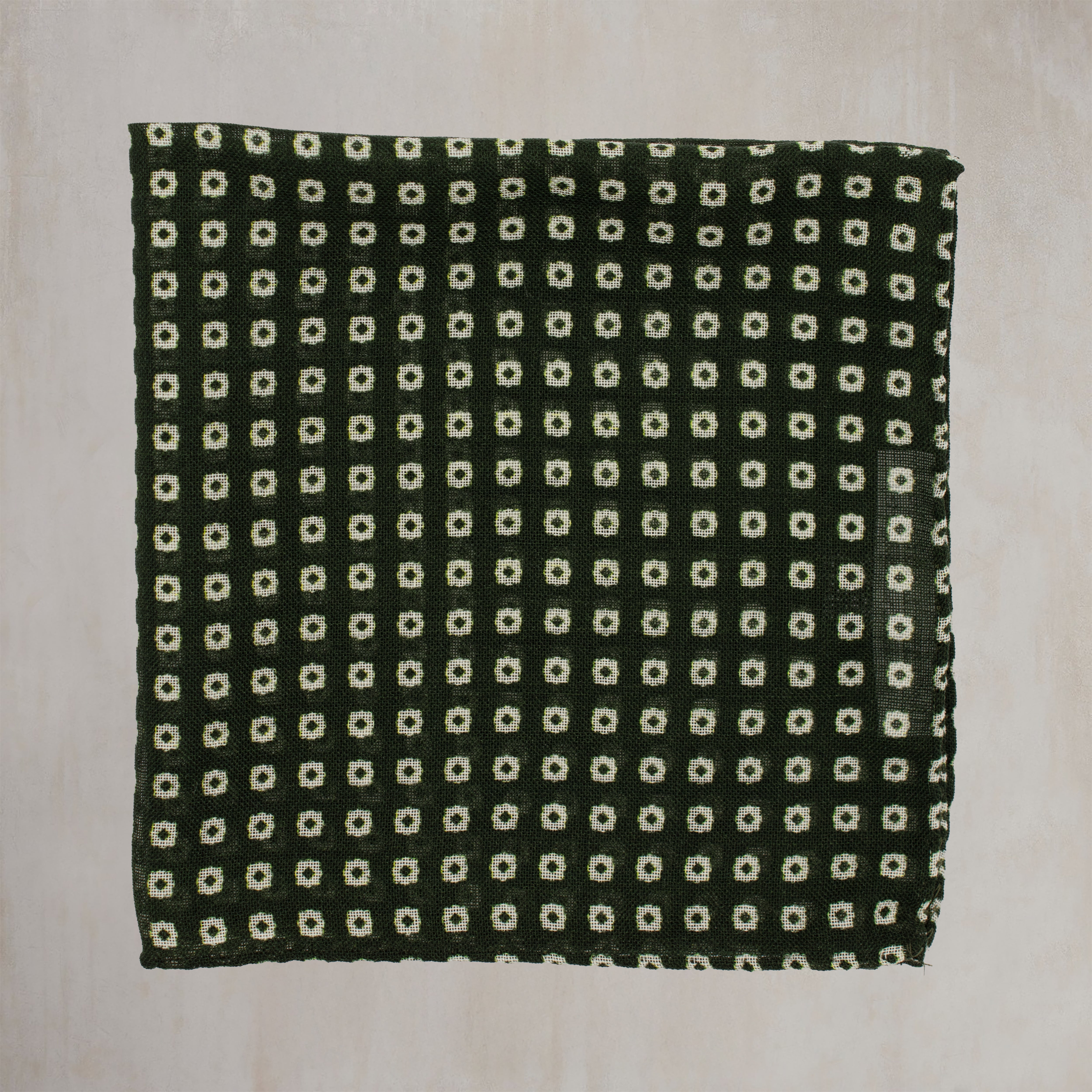 Wool And Silk Pocket Square with Mini Squares in Dark Green