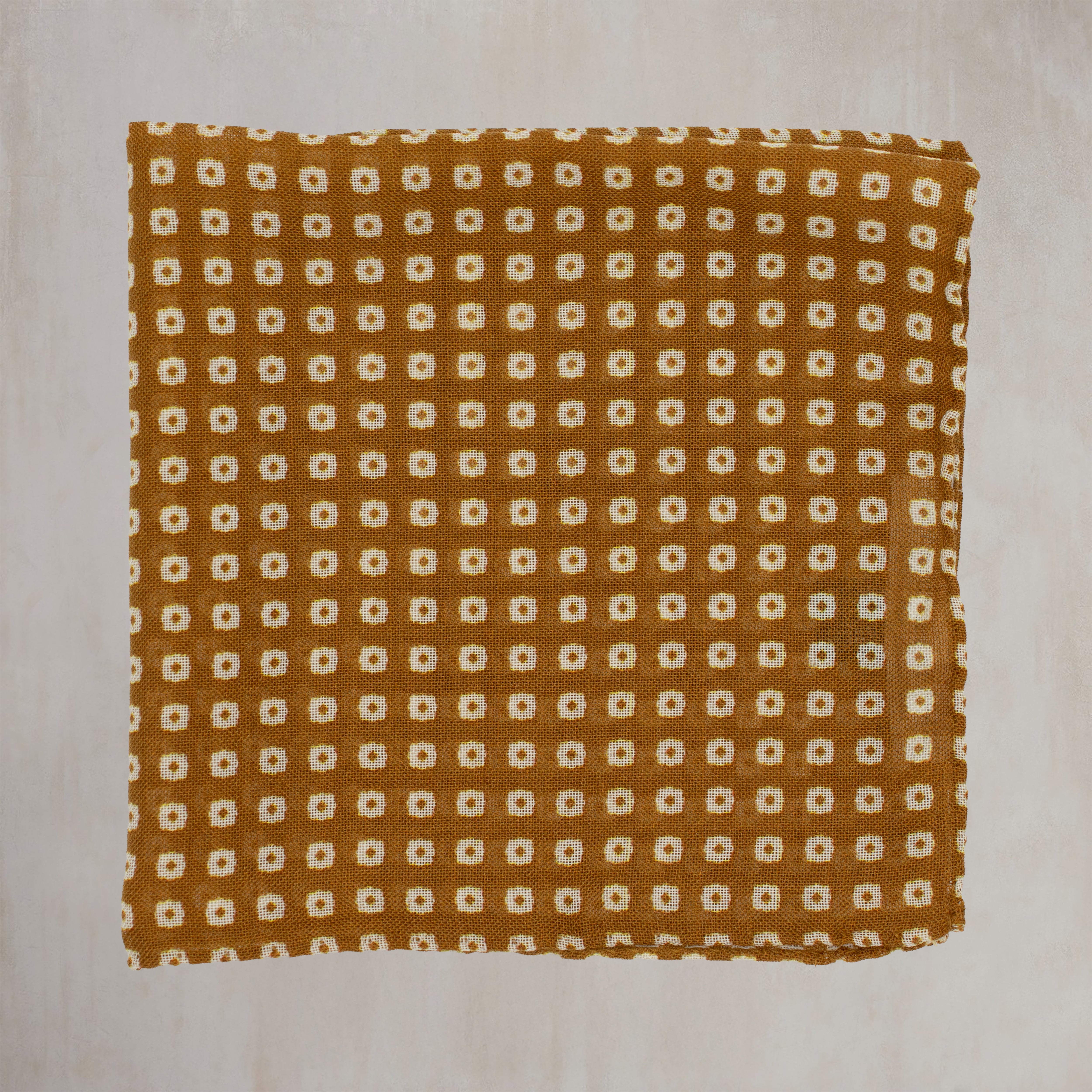 Wool And Silk Pocket Square with Mini Squares in Gold