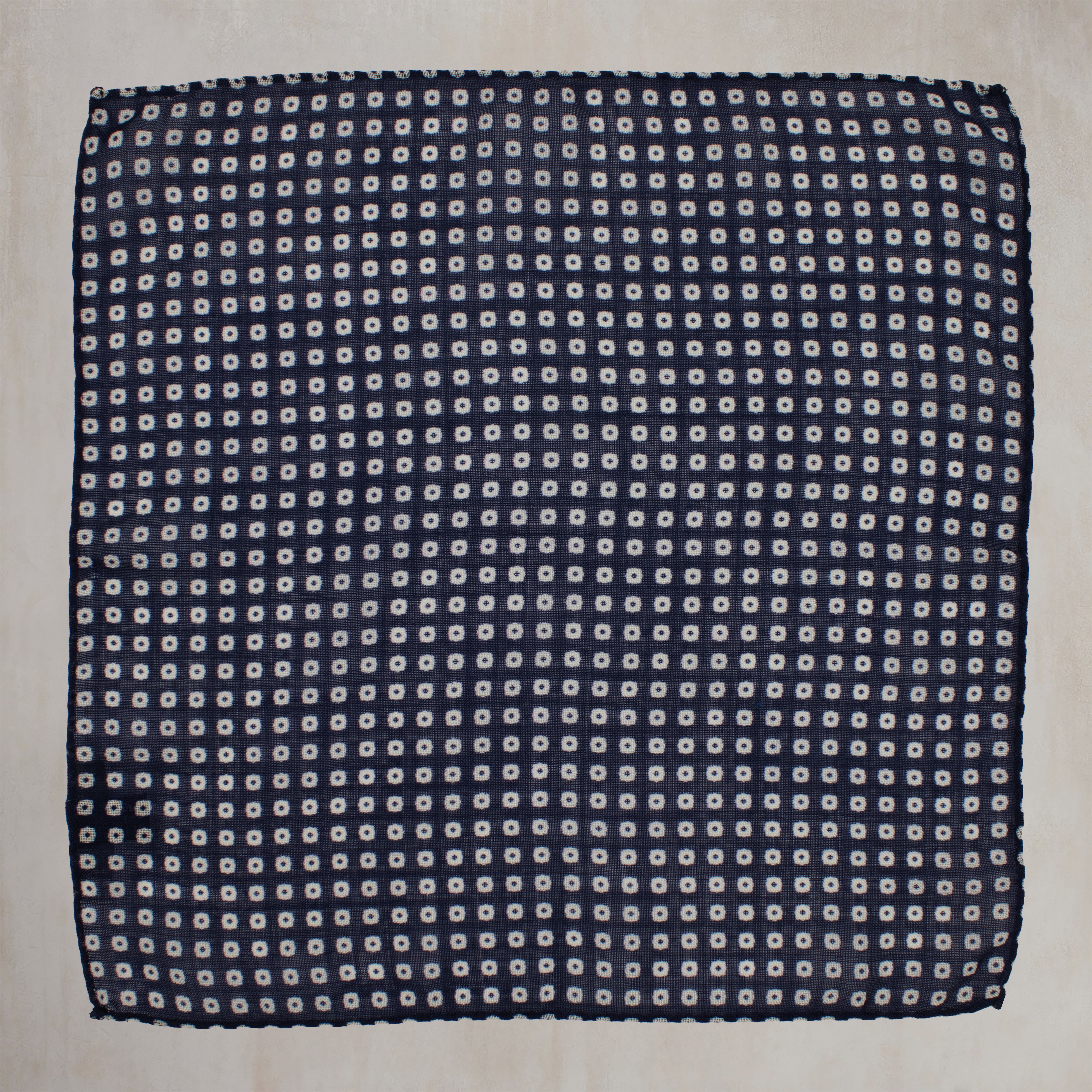 Wool And Silk Pocket Square with Mini Squares in Navy