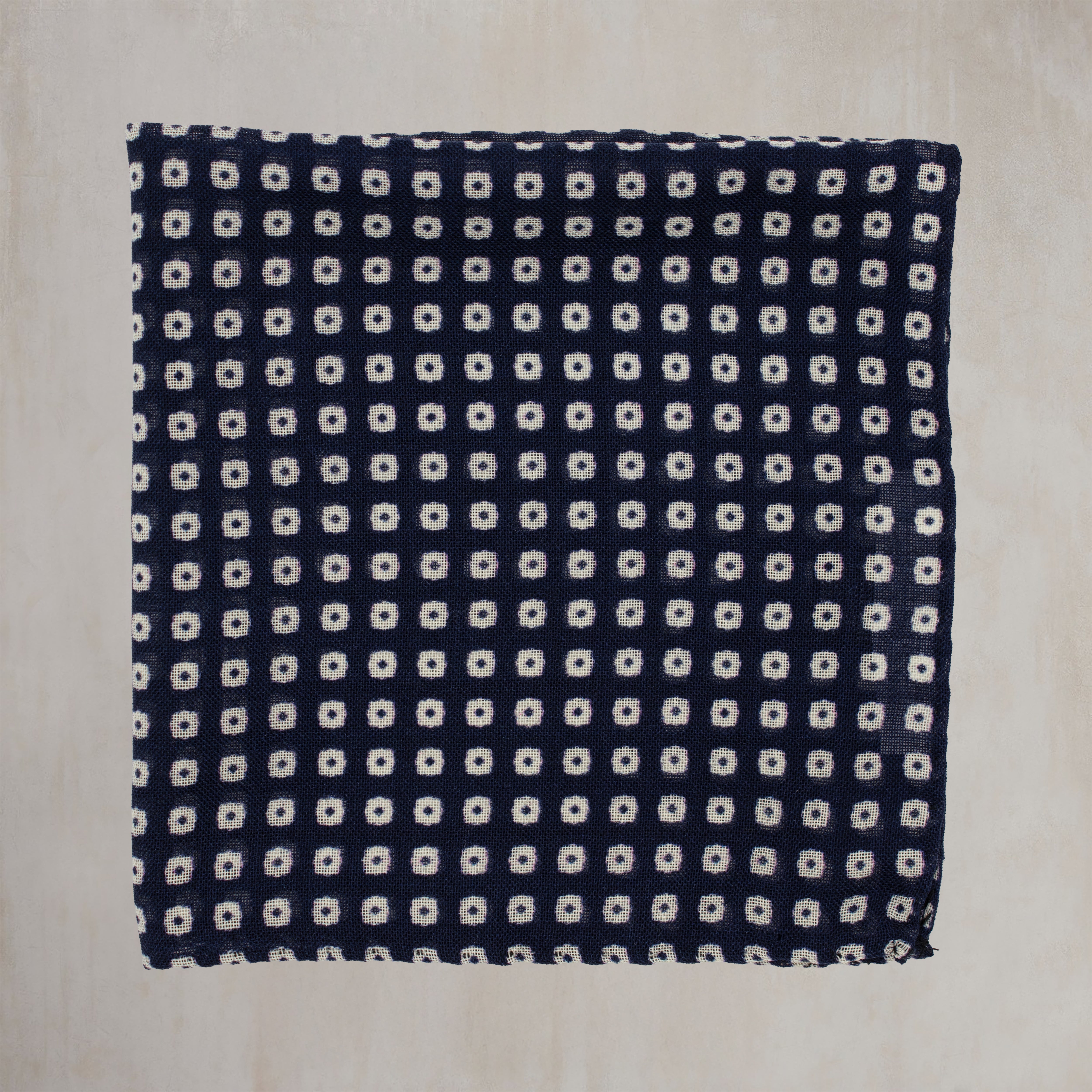 Wool And Silk Pocket Square with Mini Squares in Navy