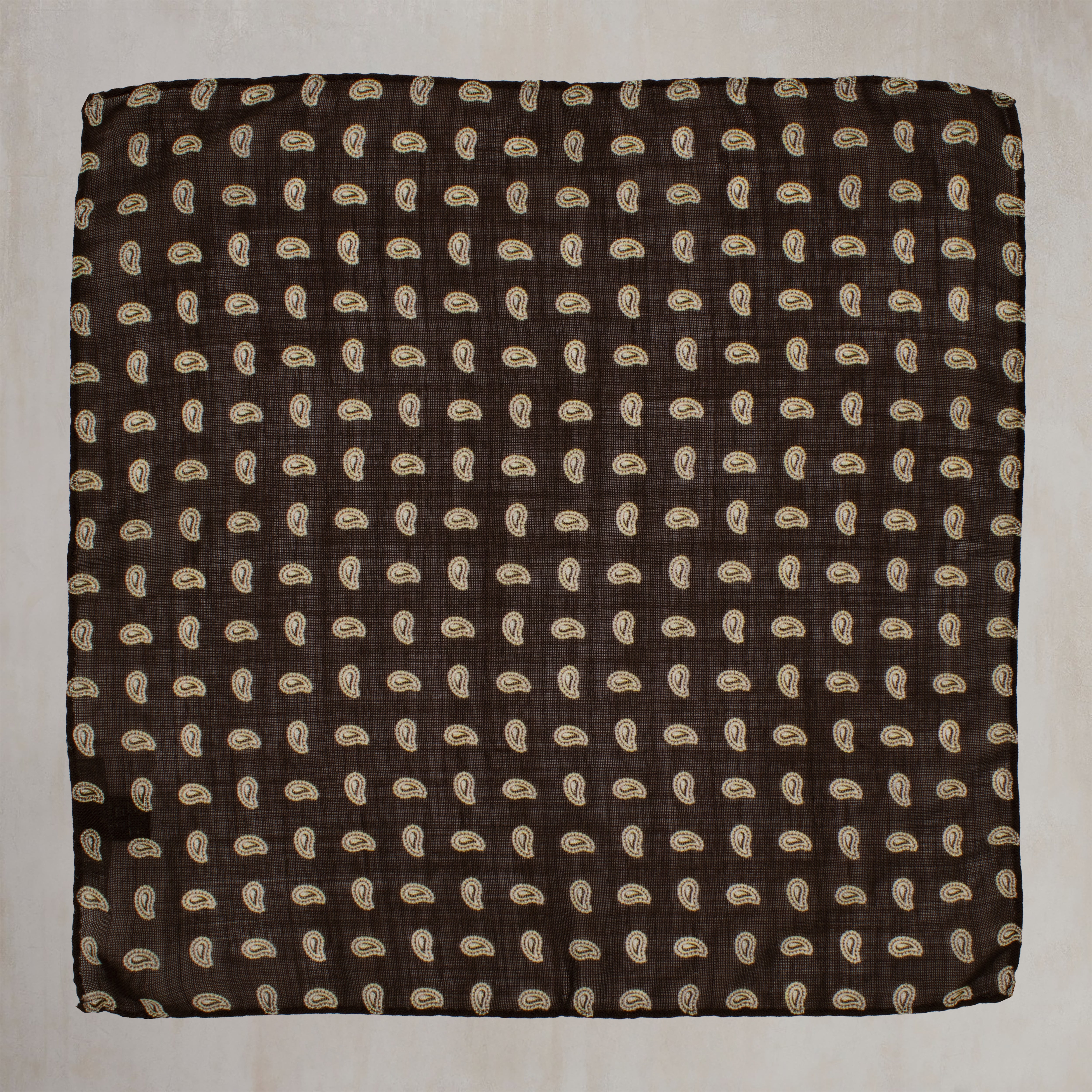 Wool And Silk Pocket Square with Paisley in Chocolate