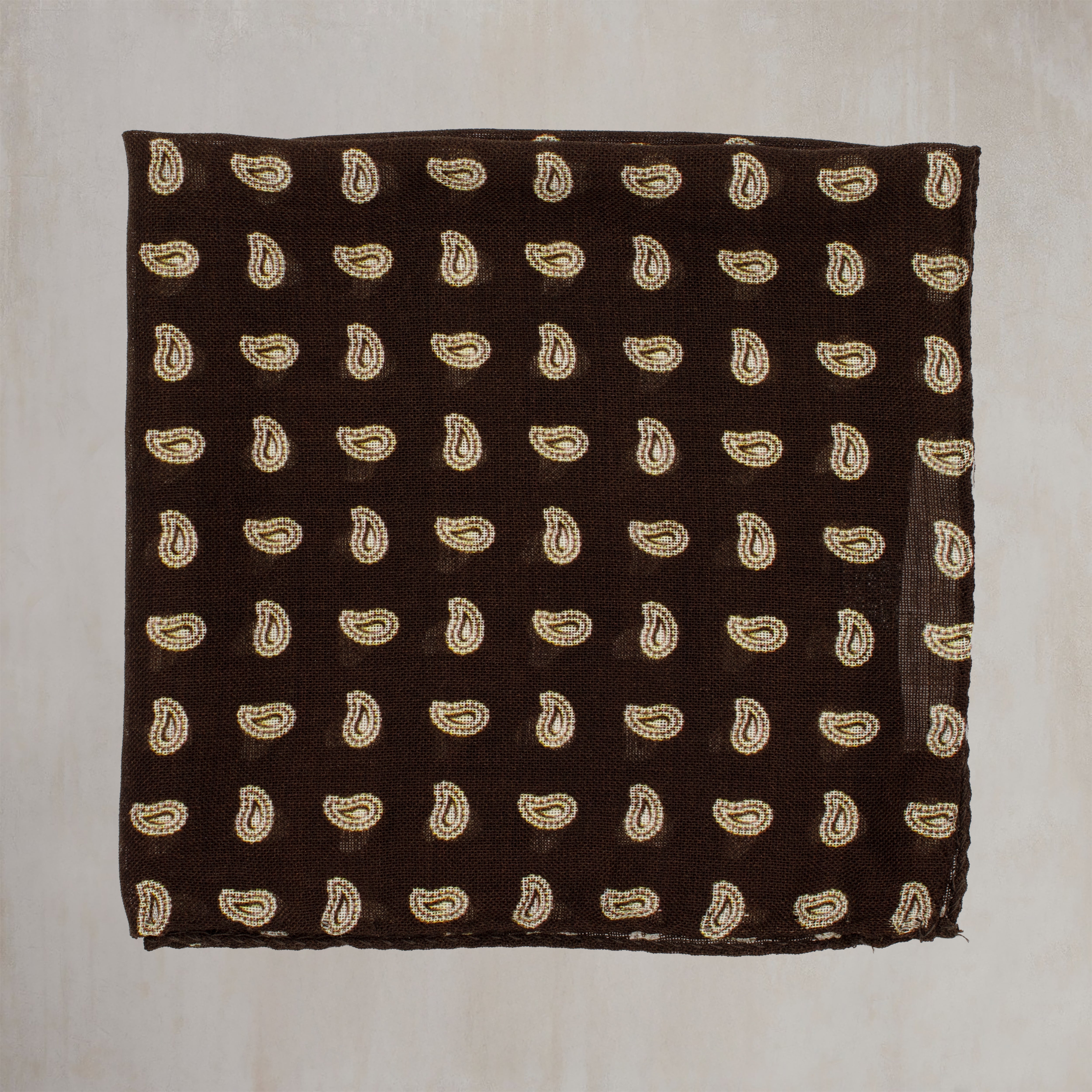 Wool And Silk Pocket Square with Paisley in Chocolate
