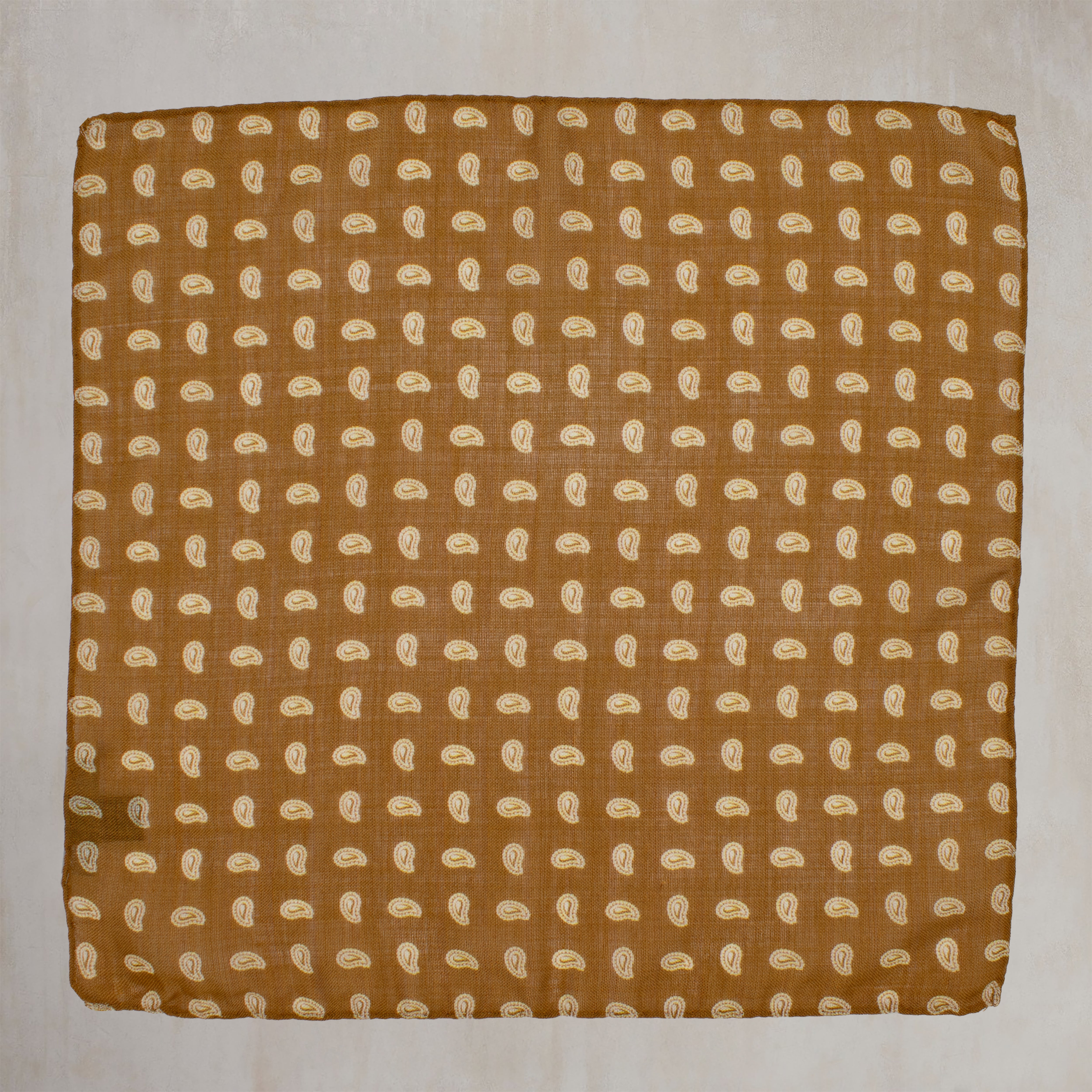 Wool And Silk Pocket Square with Paisley in Gold