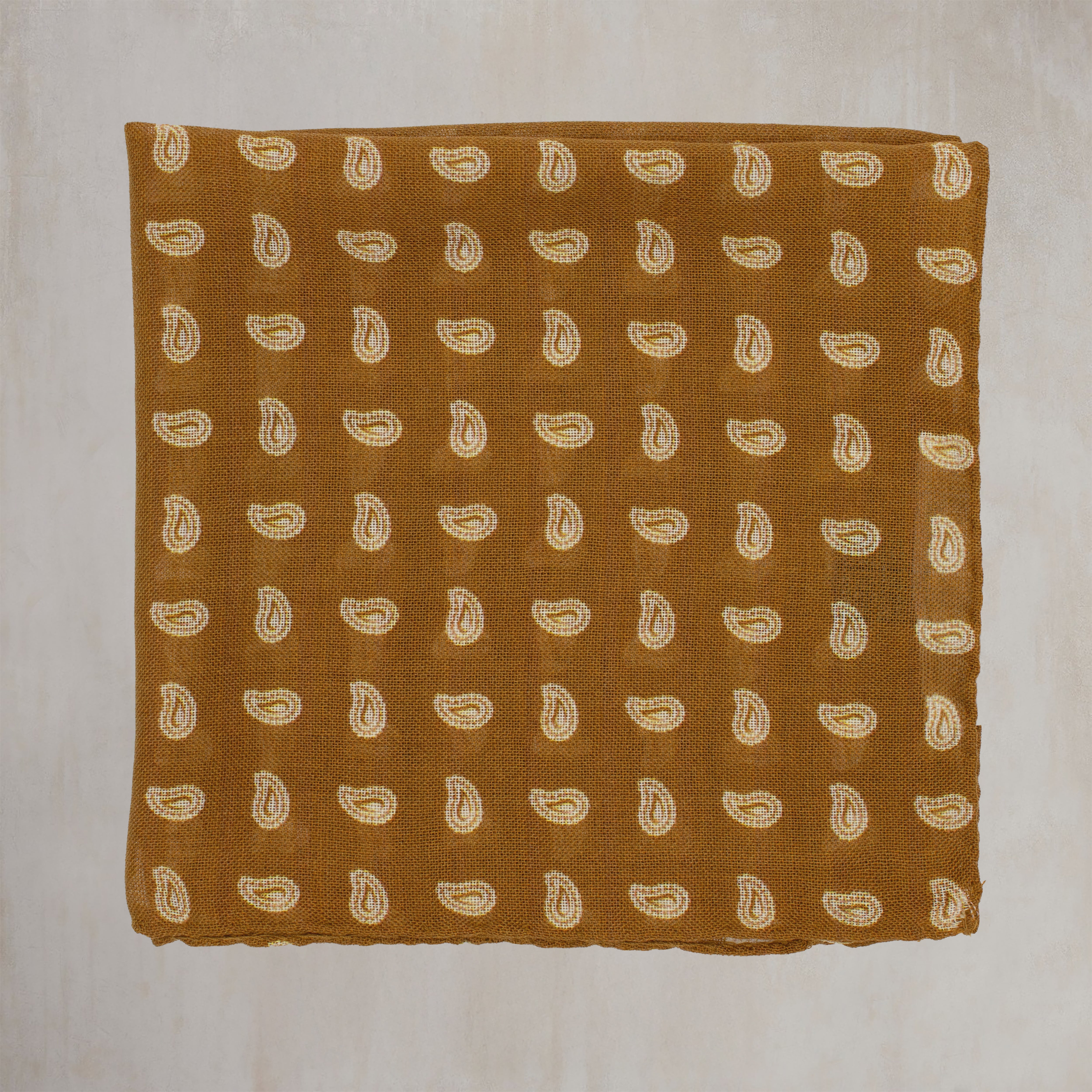 Wool And Silk Pocket Square with Paisley in Gold