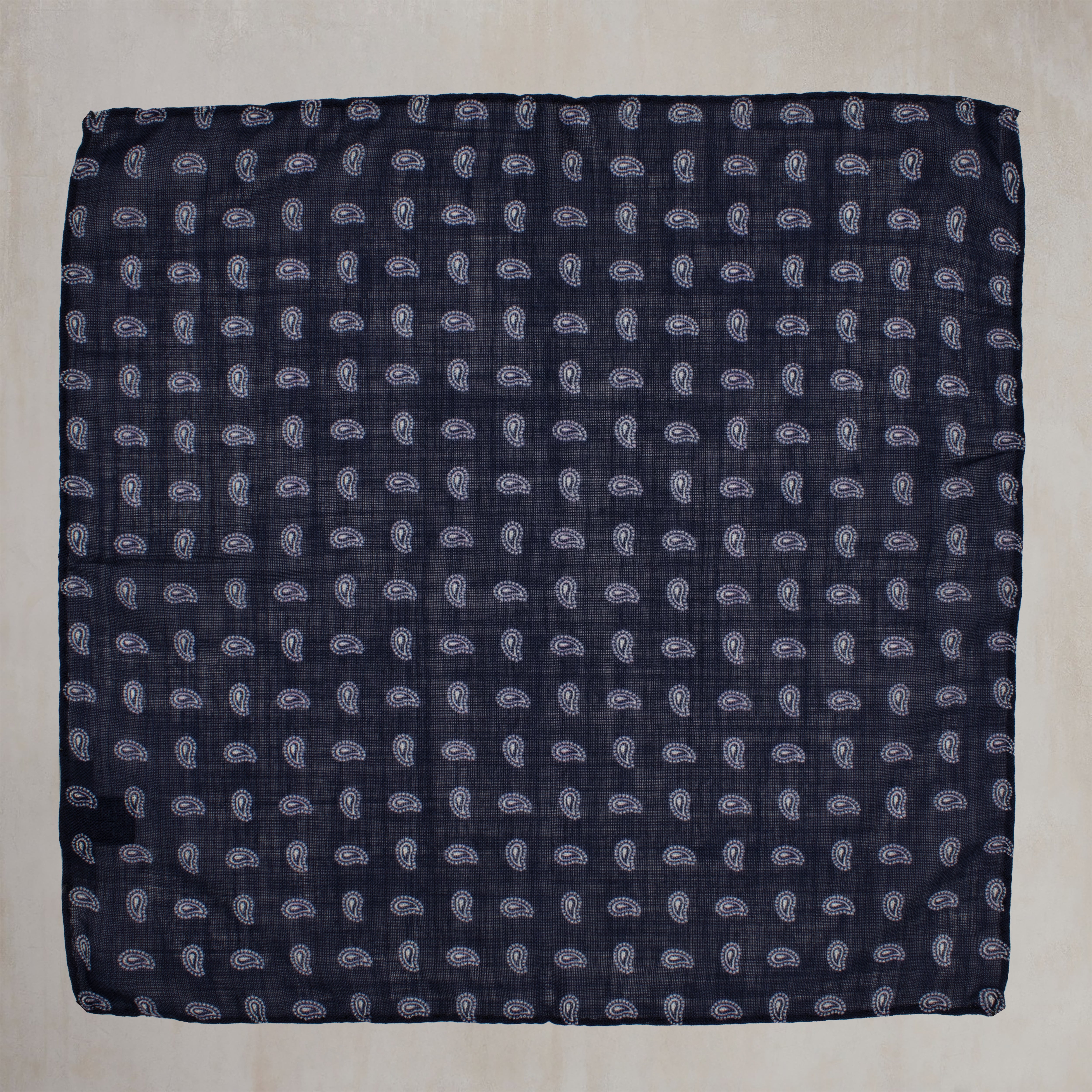 Wool And Silk Pocket Square with Paisley in Navy