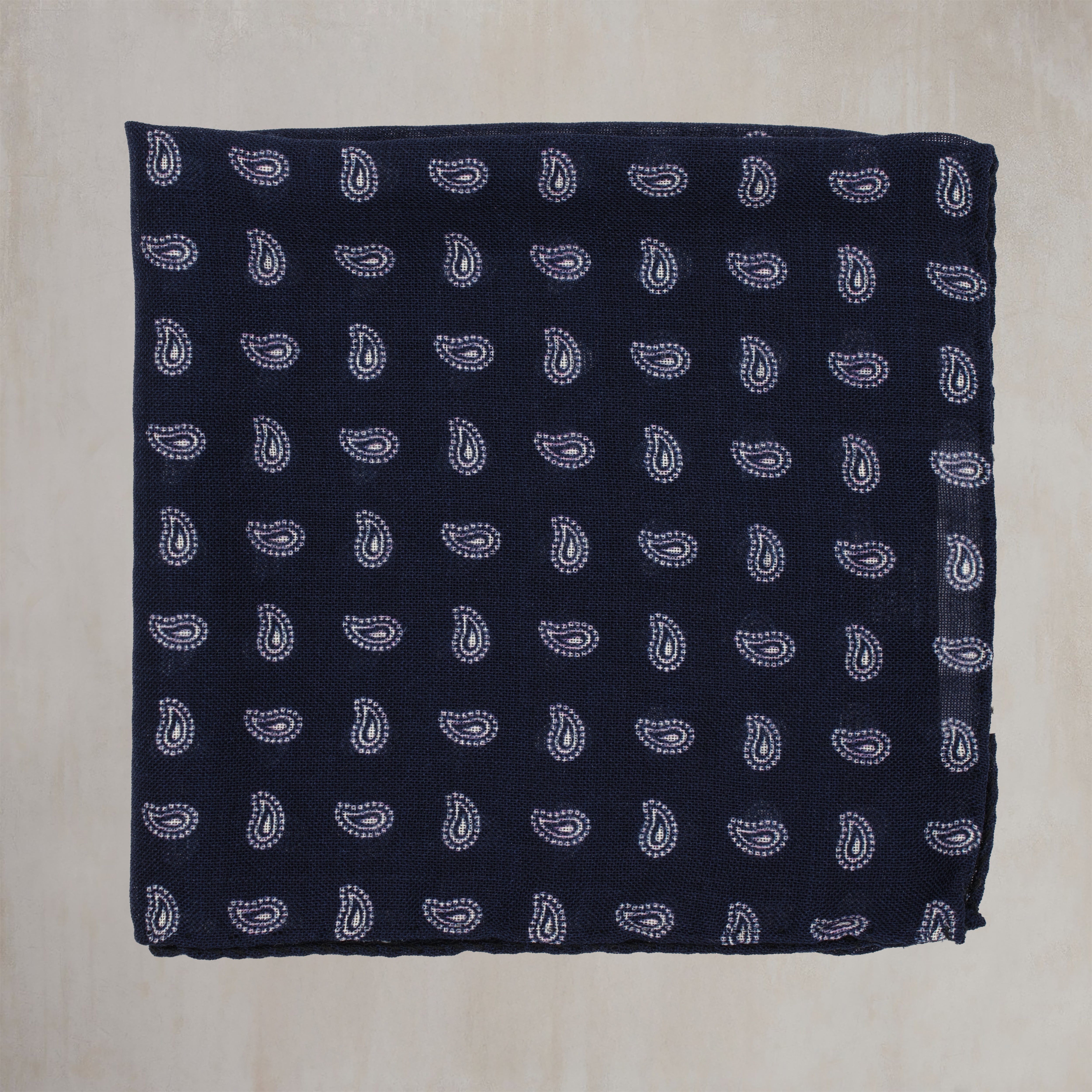 Wool And Silk Pocket Square with Paisley in Navy