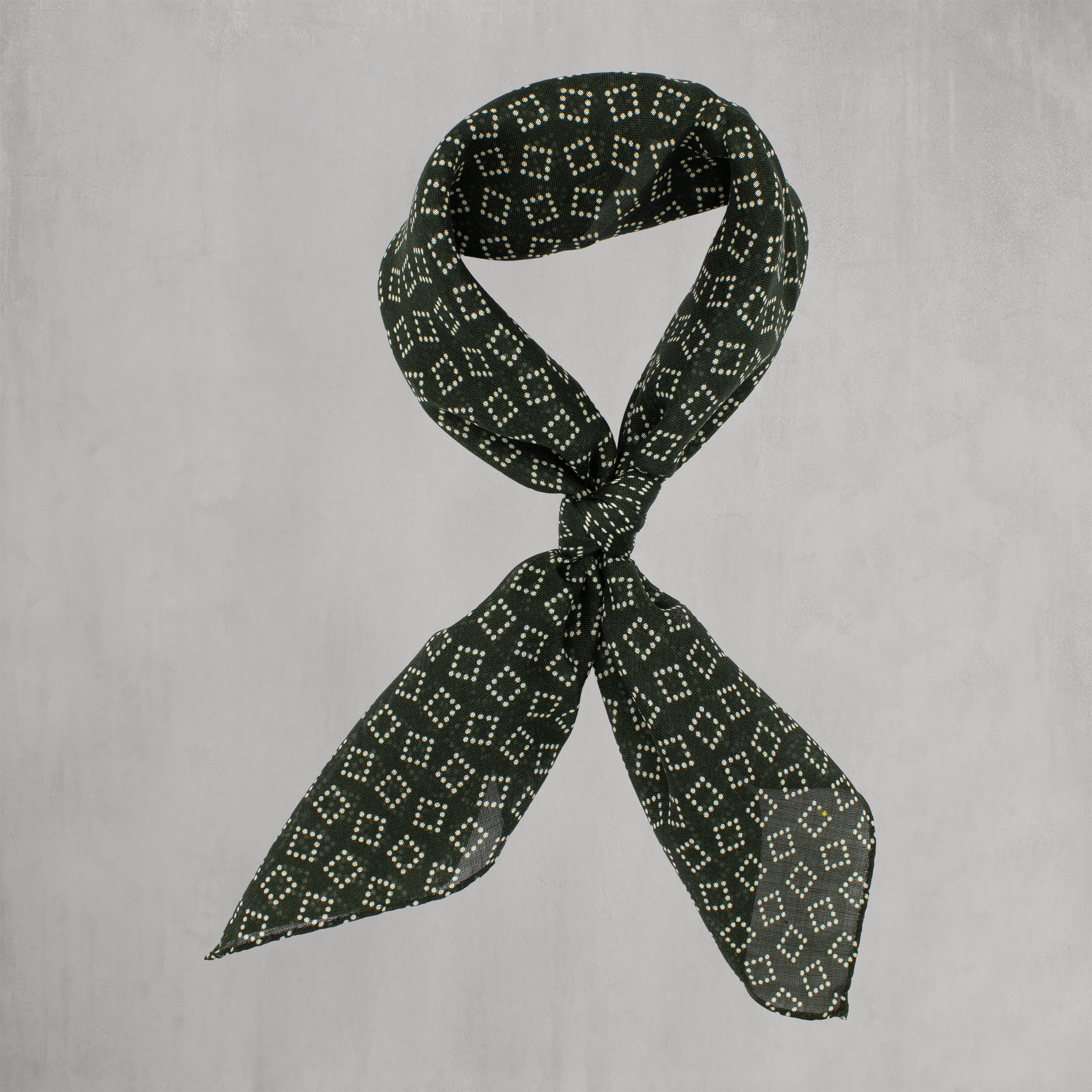 Wool And Silk Dotted Square Neckerchief in Dark Green