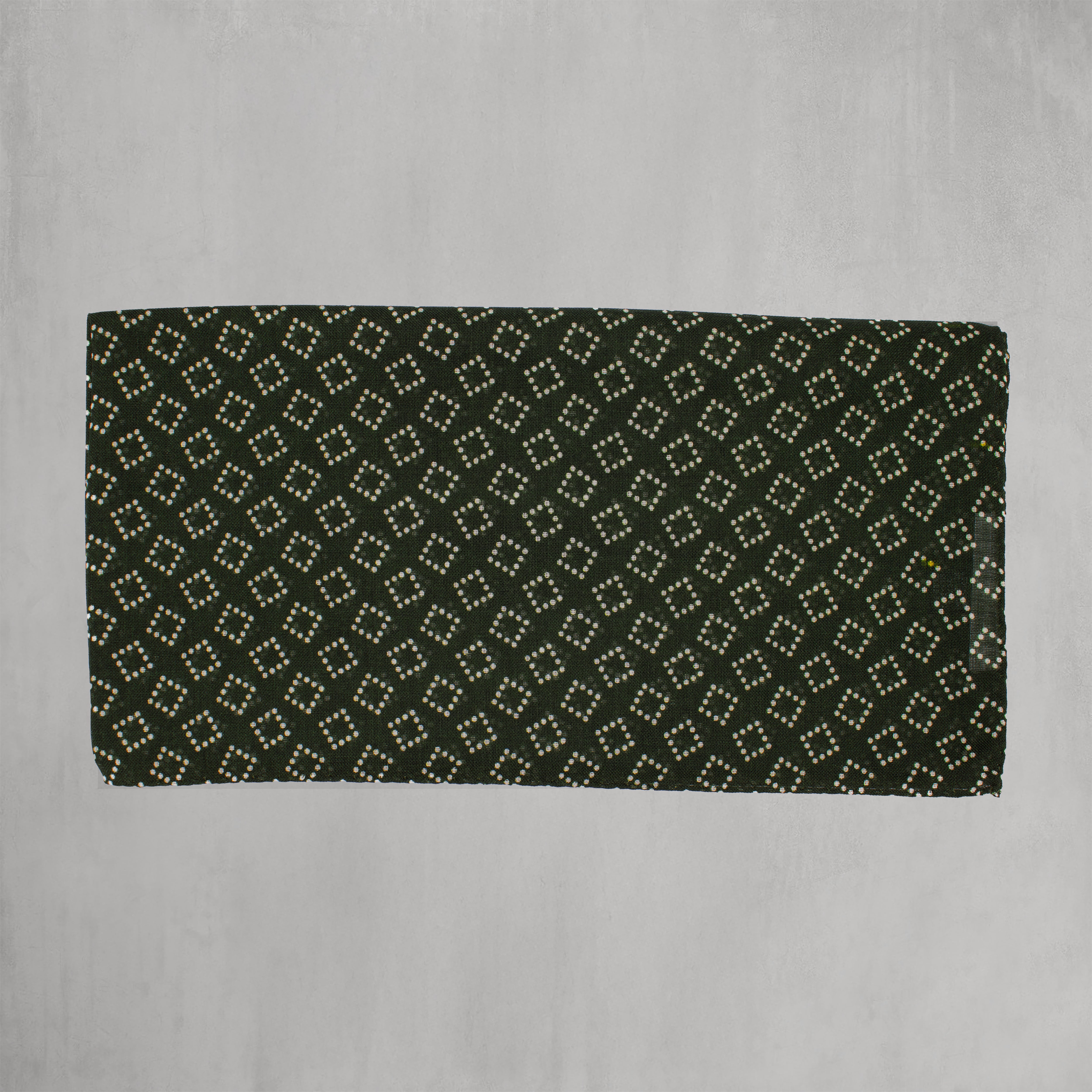 Wool and Silk Dotted Squares Scarf in Dark Green
