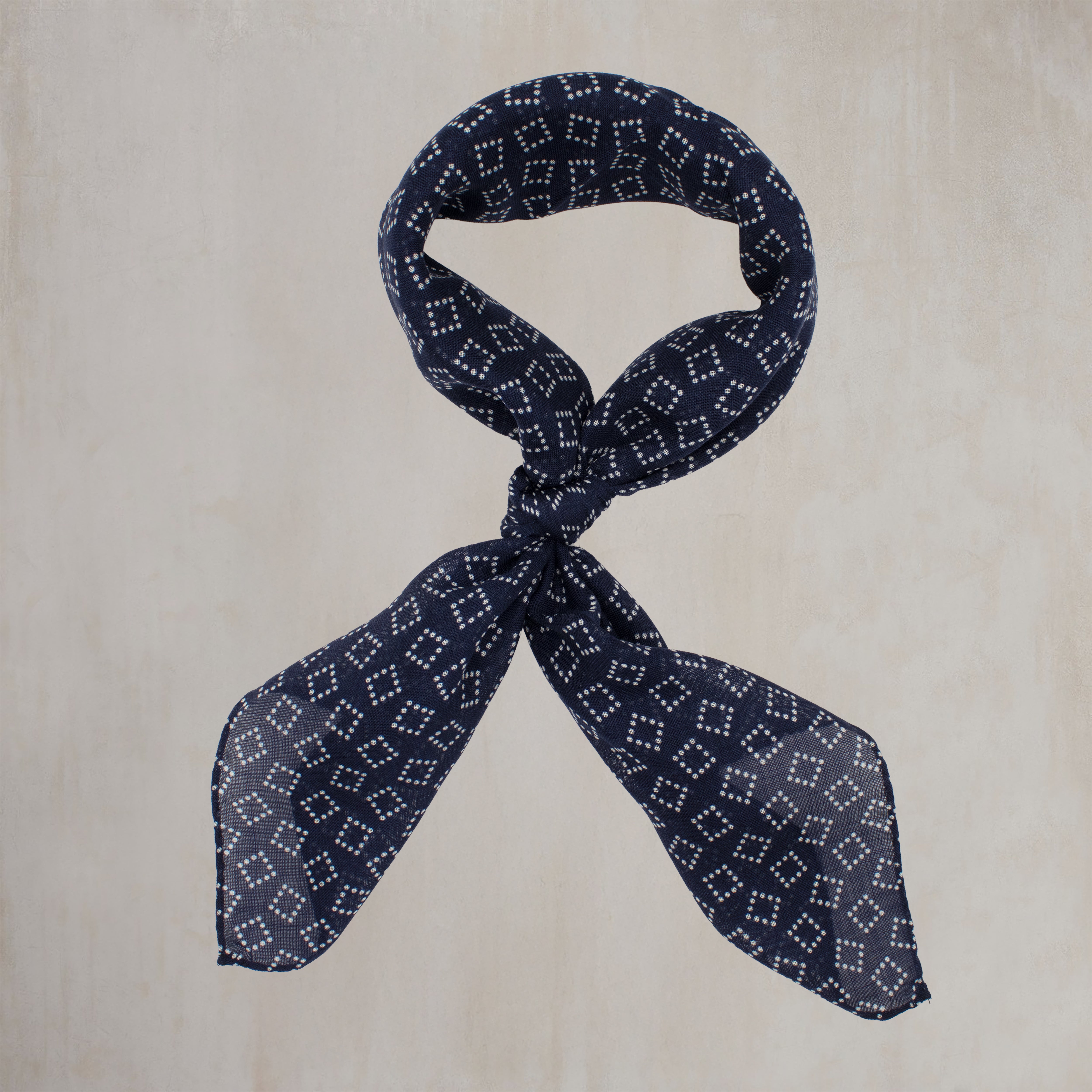 Wool And Silk Dotted Square Neckerchief in Navy