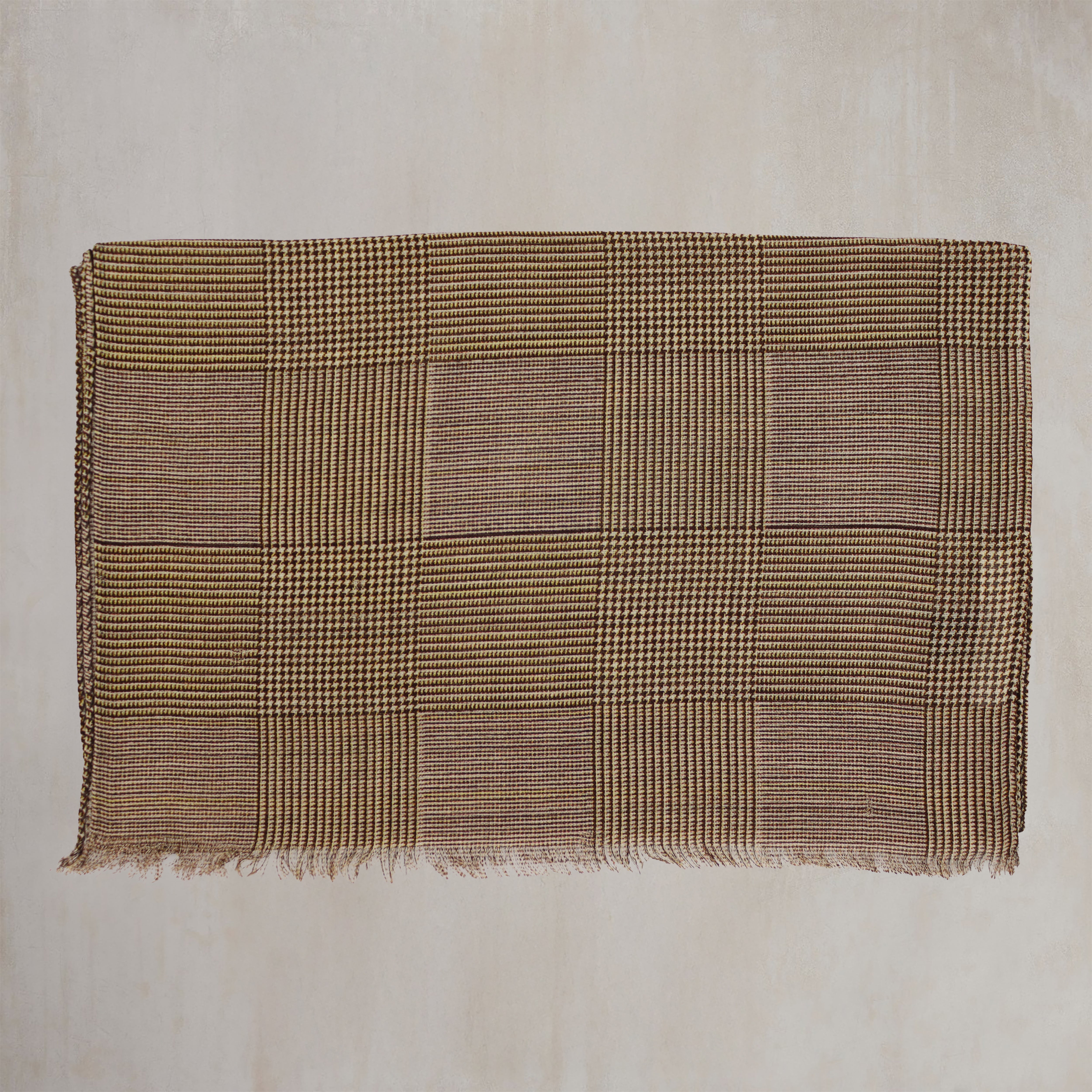 Wool And Silk Glen Check Scarf In Burgundy