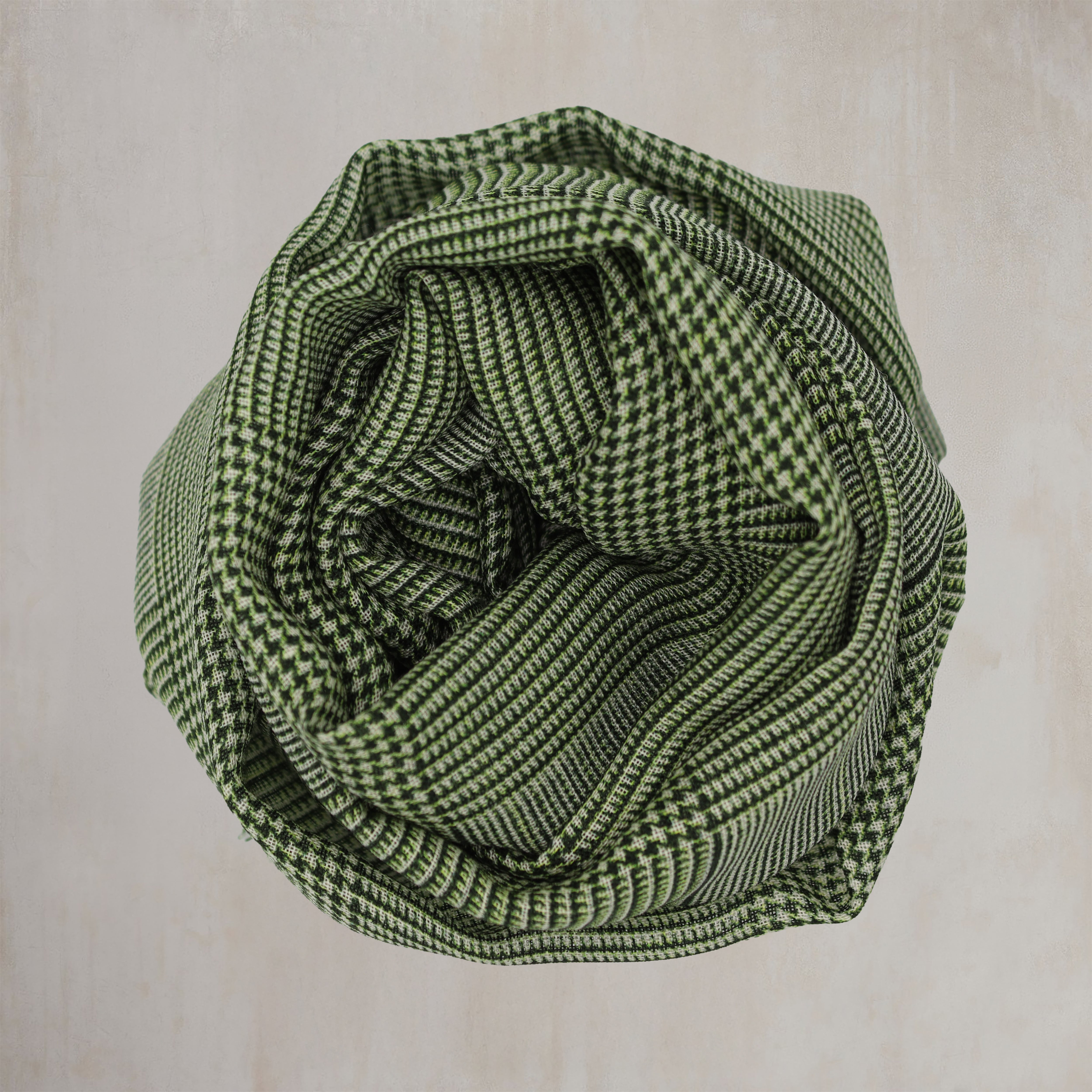 Wool And Silk Glen Check Scarf In Dark Green