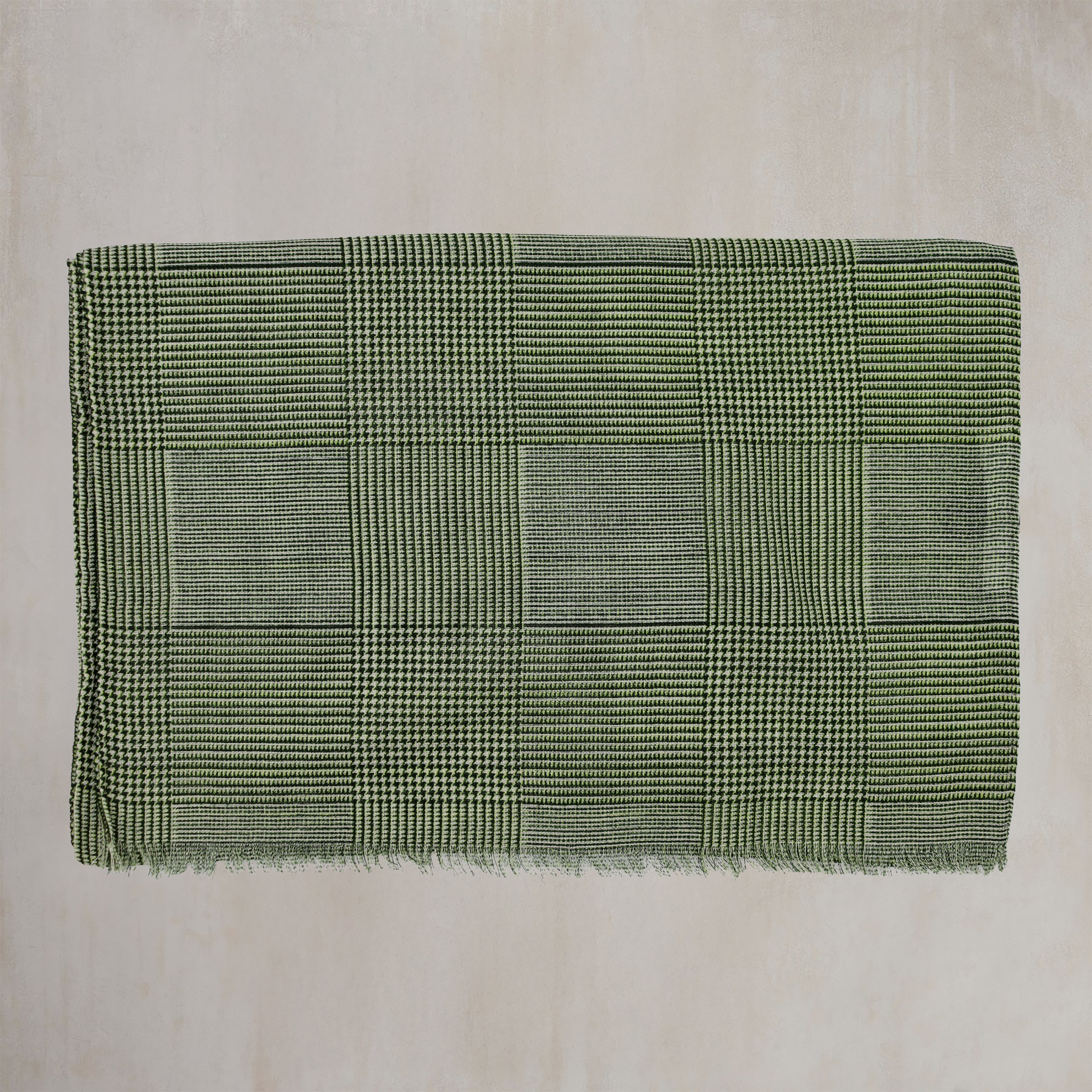 Wool And Silk Glen Check Scarf In Dark Green