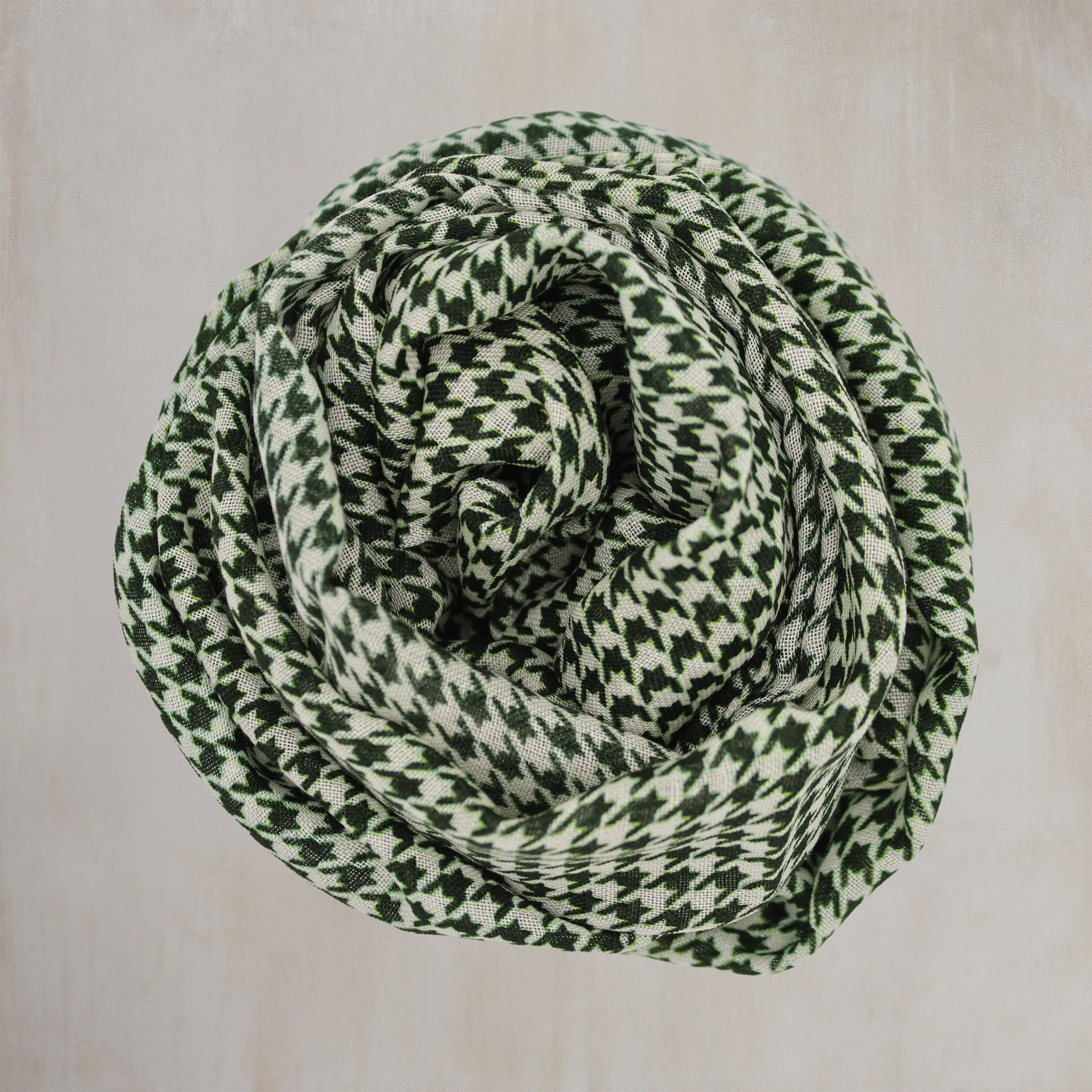 Wool And Silk Houndstooth Scarf In Dark Green
