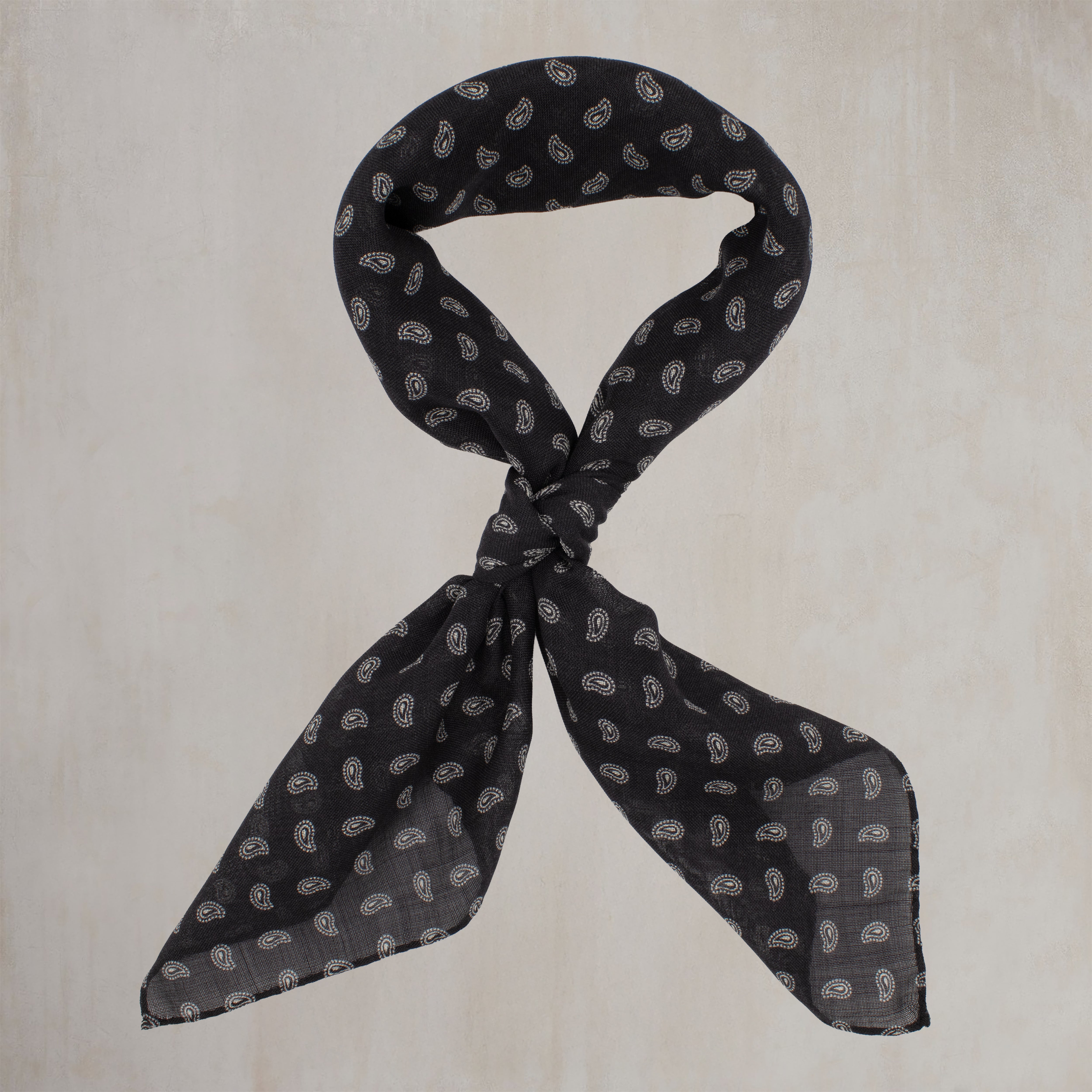 Wool and Silk Paisley Neckerchief in Black