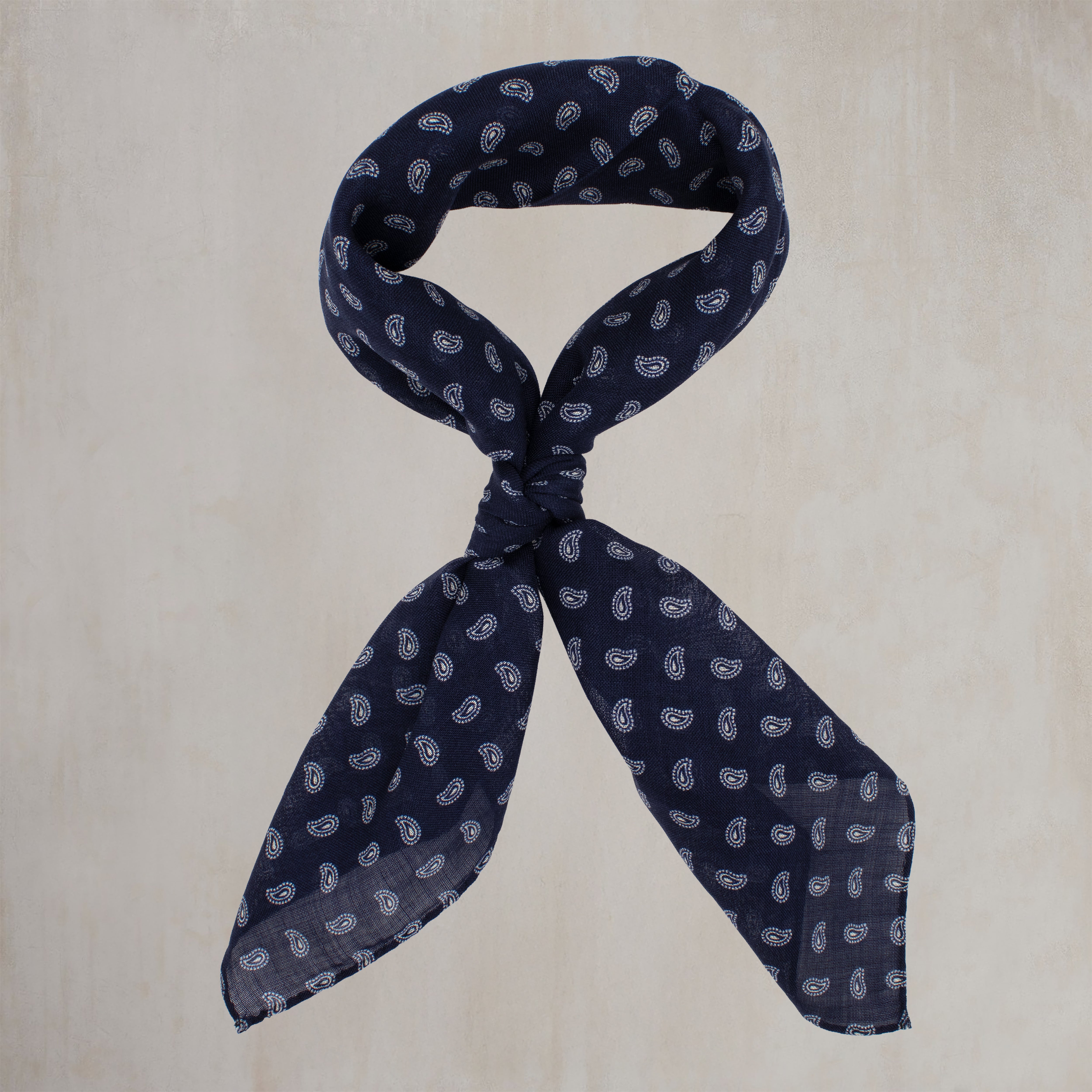 Wool and Silk Paisley Neckerchief in Navy