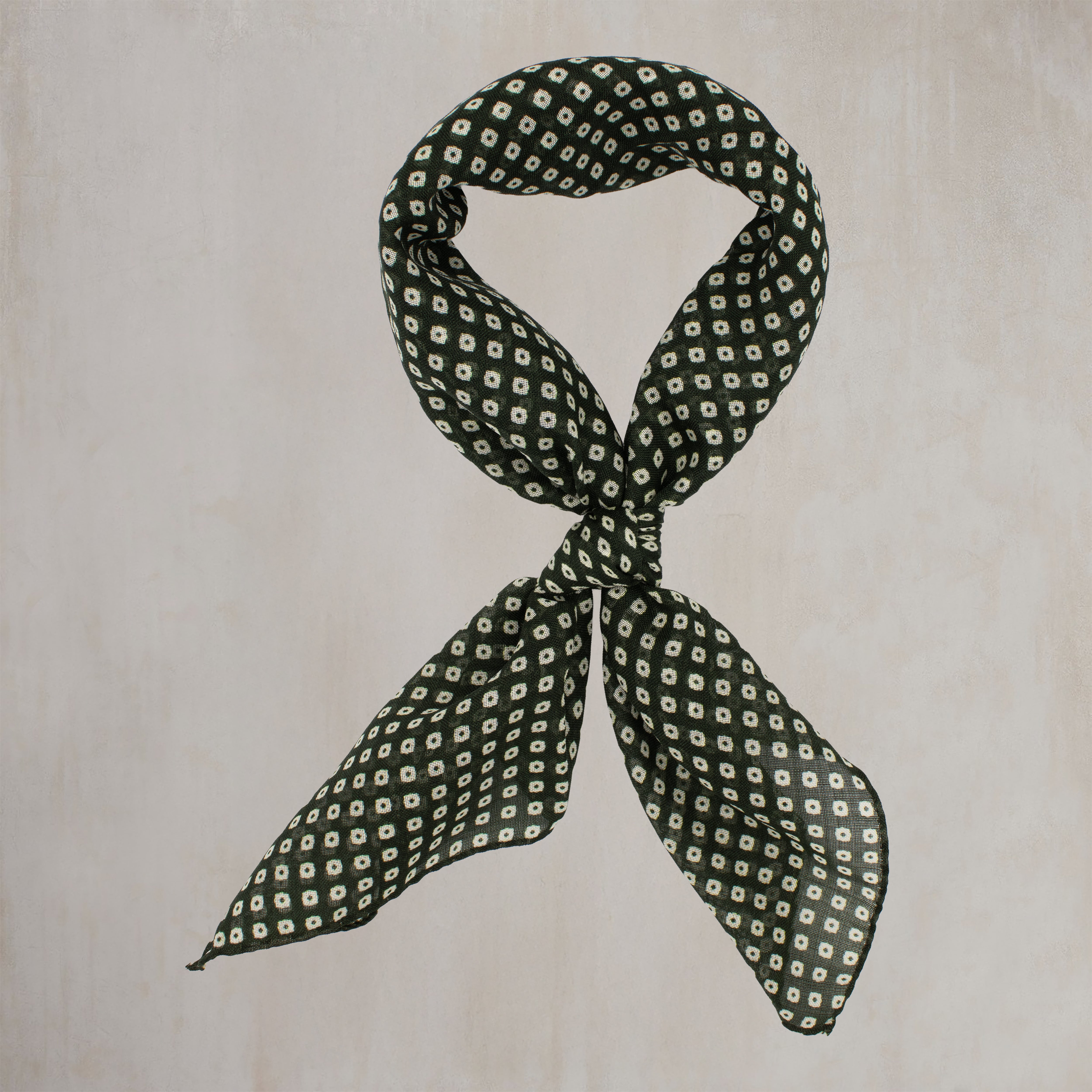 Wool And Silk Mini Squares Neckerchief in Dark Green
