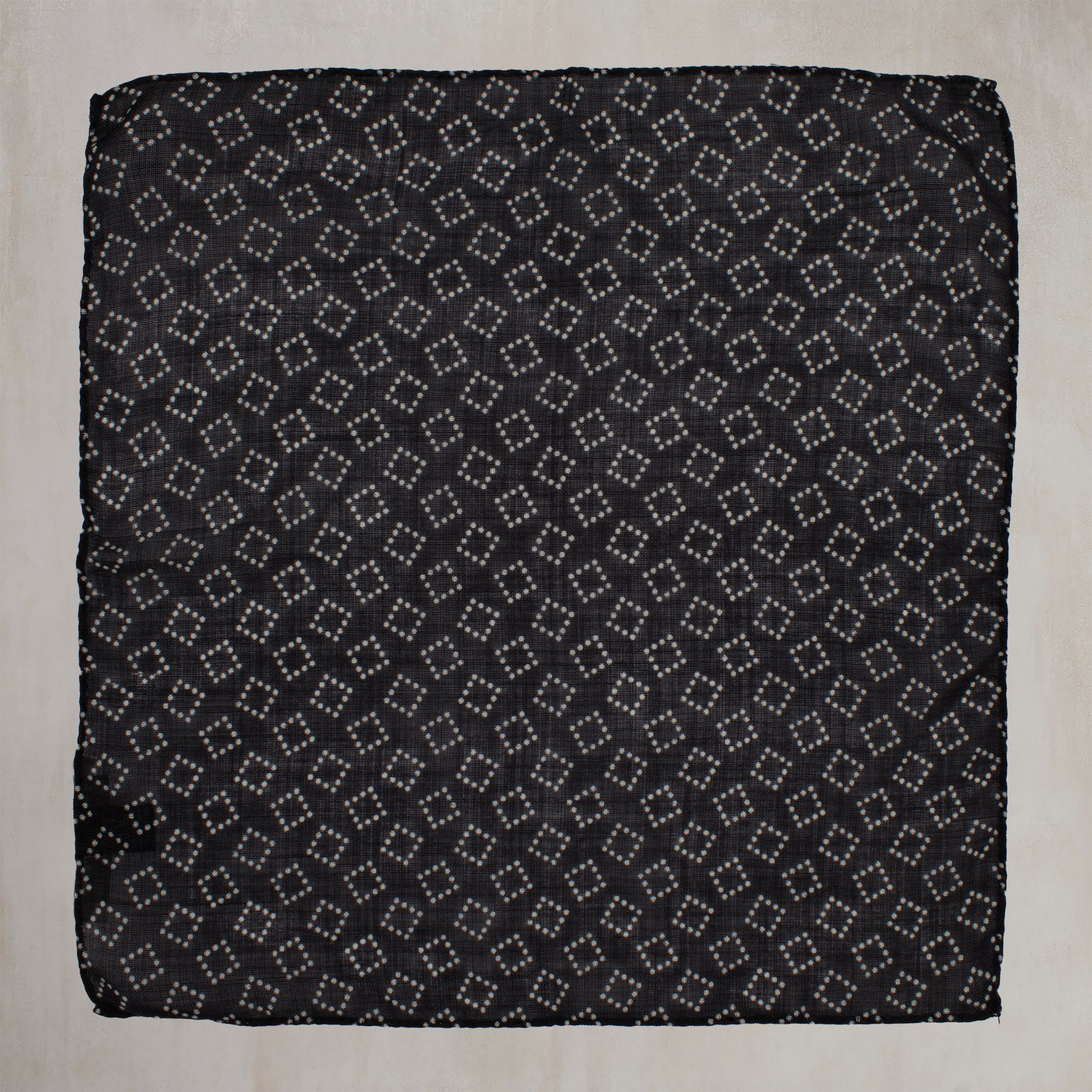 Wool And Silk Pocket Square with Dotted Squares in Black