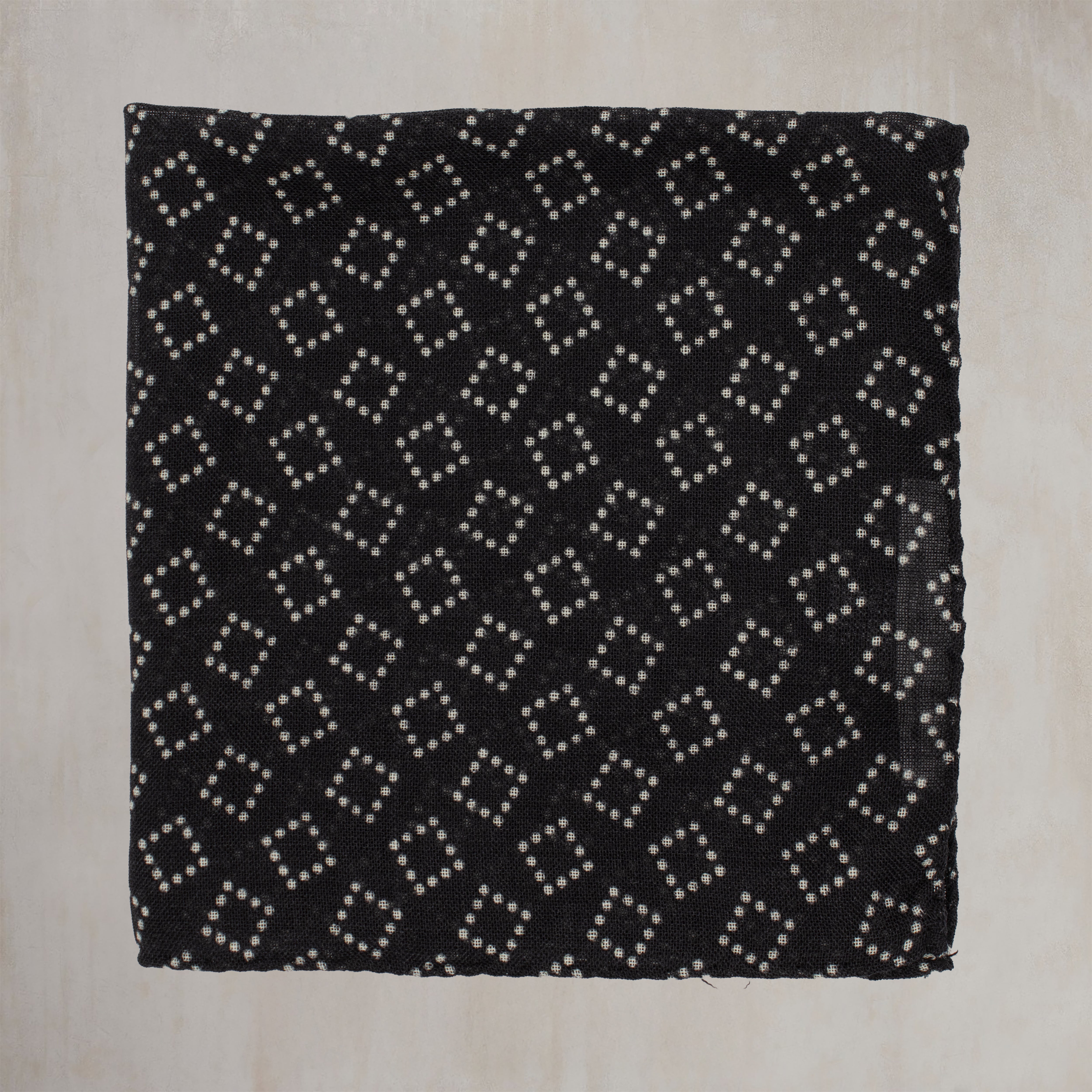 Wool And Silk Pocket Square with Dotted Squares in Black