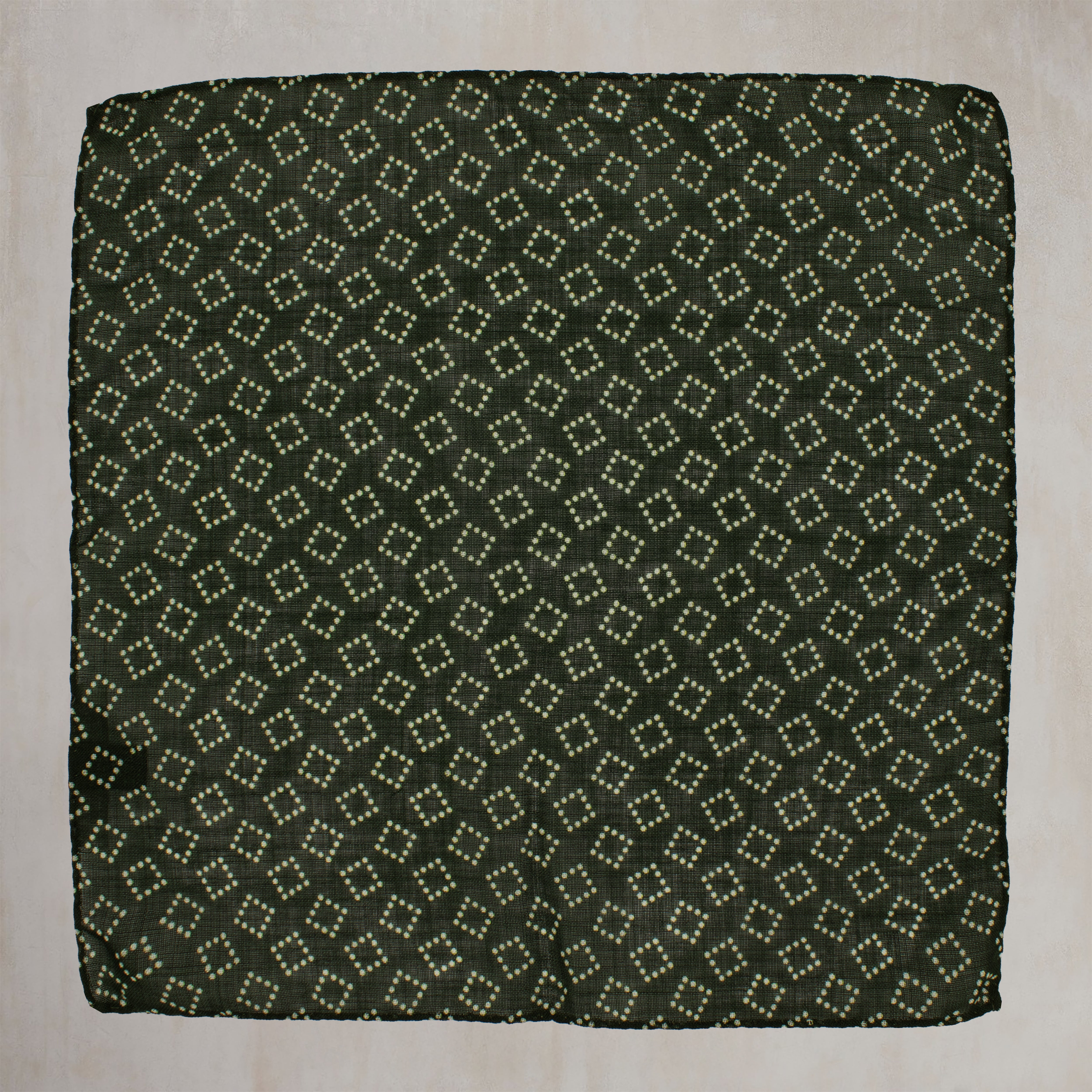Wool And Silk Pocket Square with Dotted Squares in Dark Green