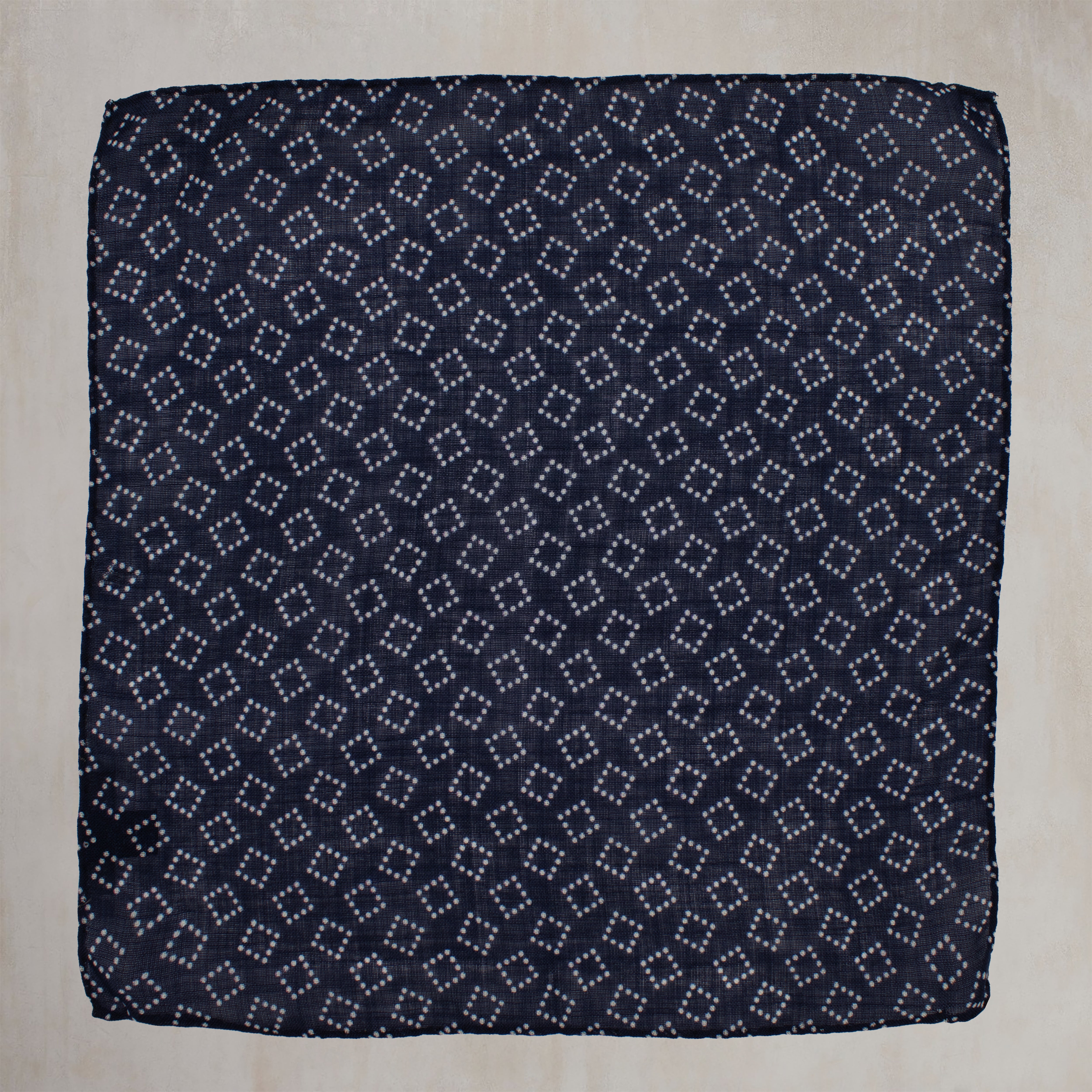 Wool And Silk Pocket Square with Dotted Squares in Navy