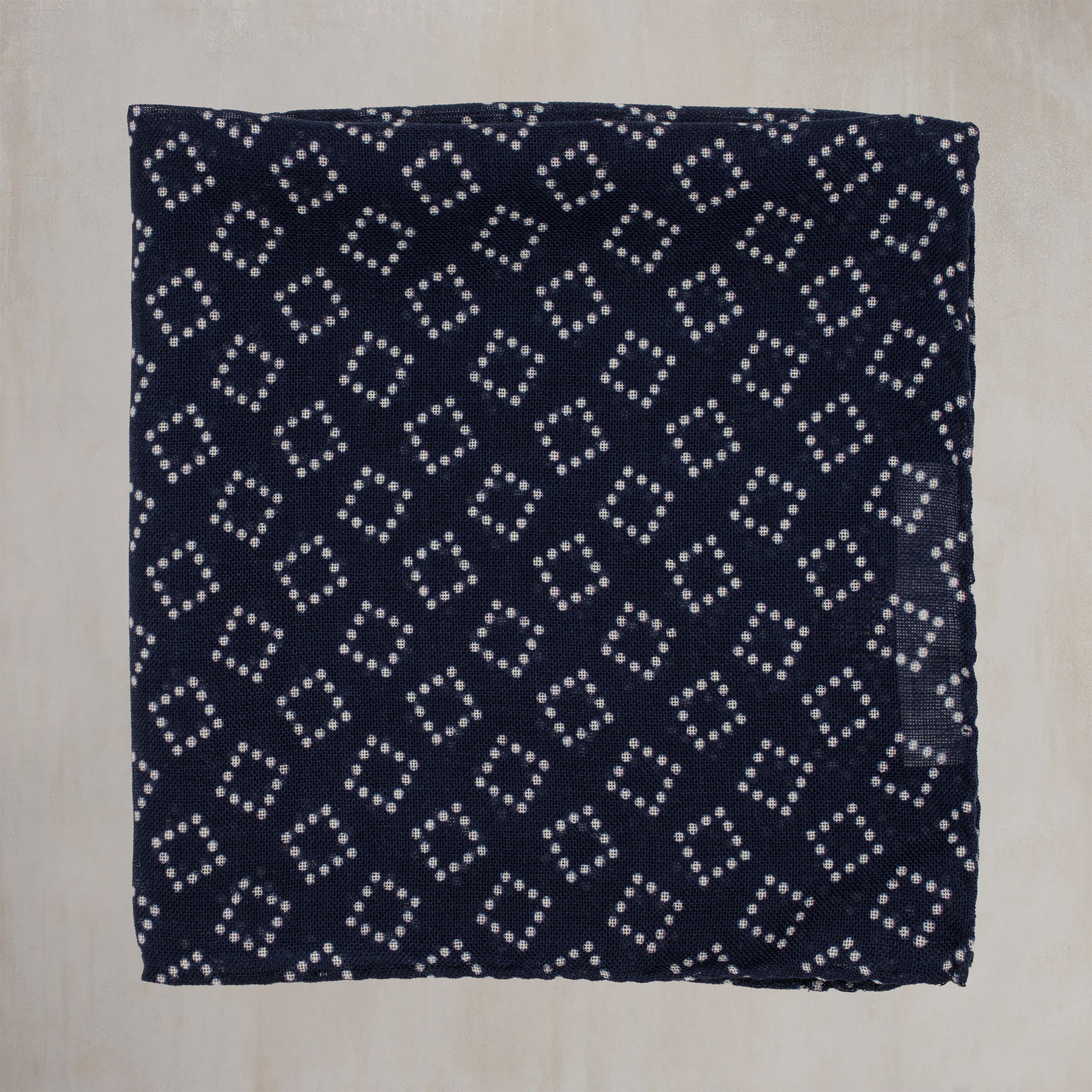 Wool And Silk Pocket Square with Dotted Squares in Navy