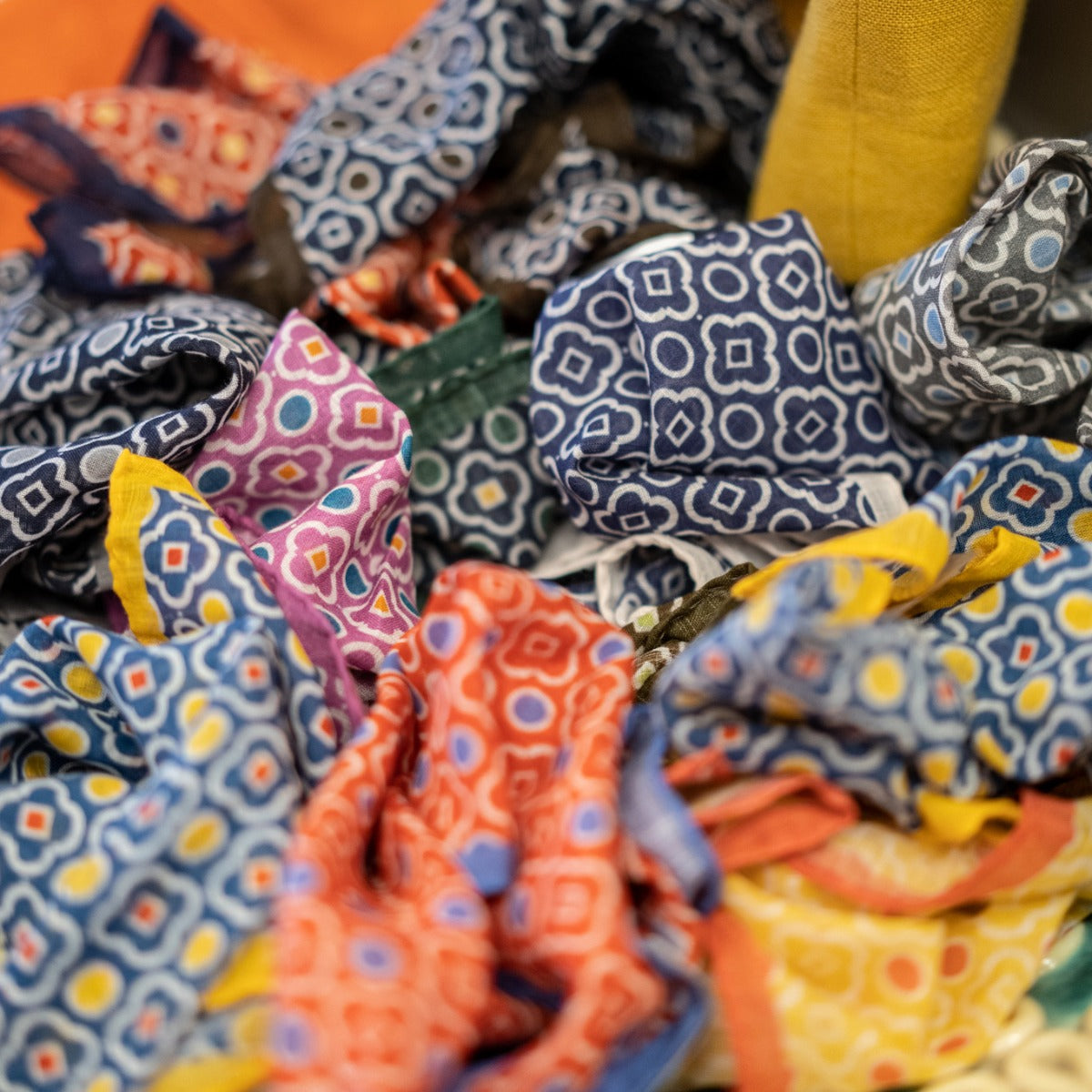 Cotton Mosaic Pocket Square In Brown And Rust