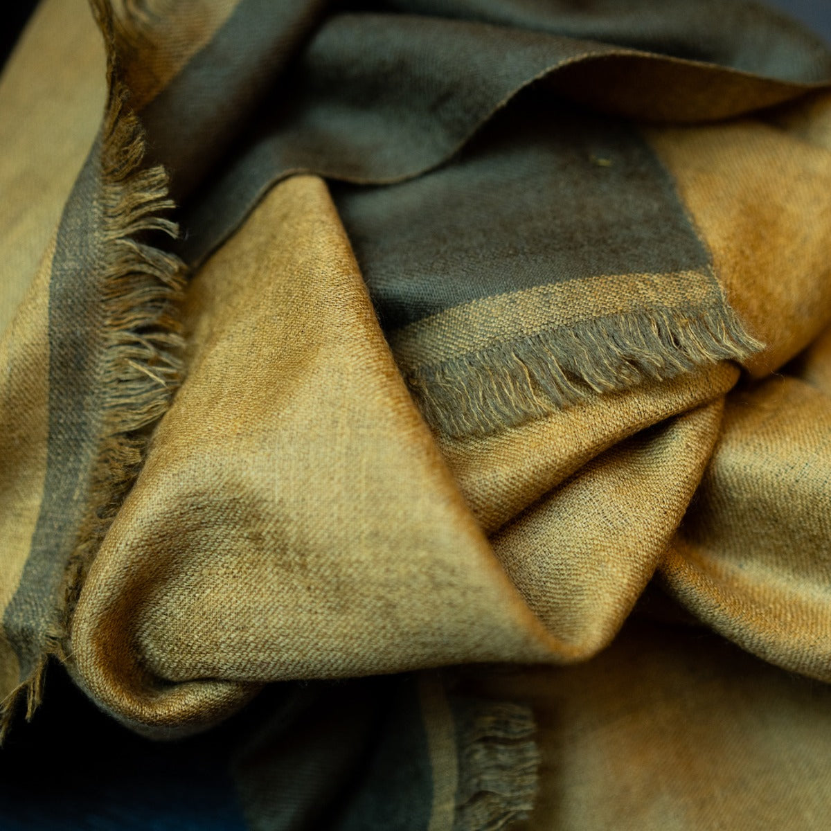 Double Sided Cashmere Scarf In Khaki And Yellow