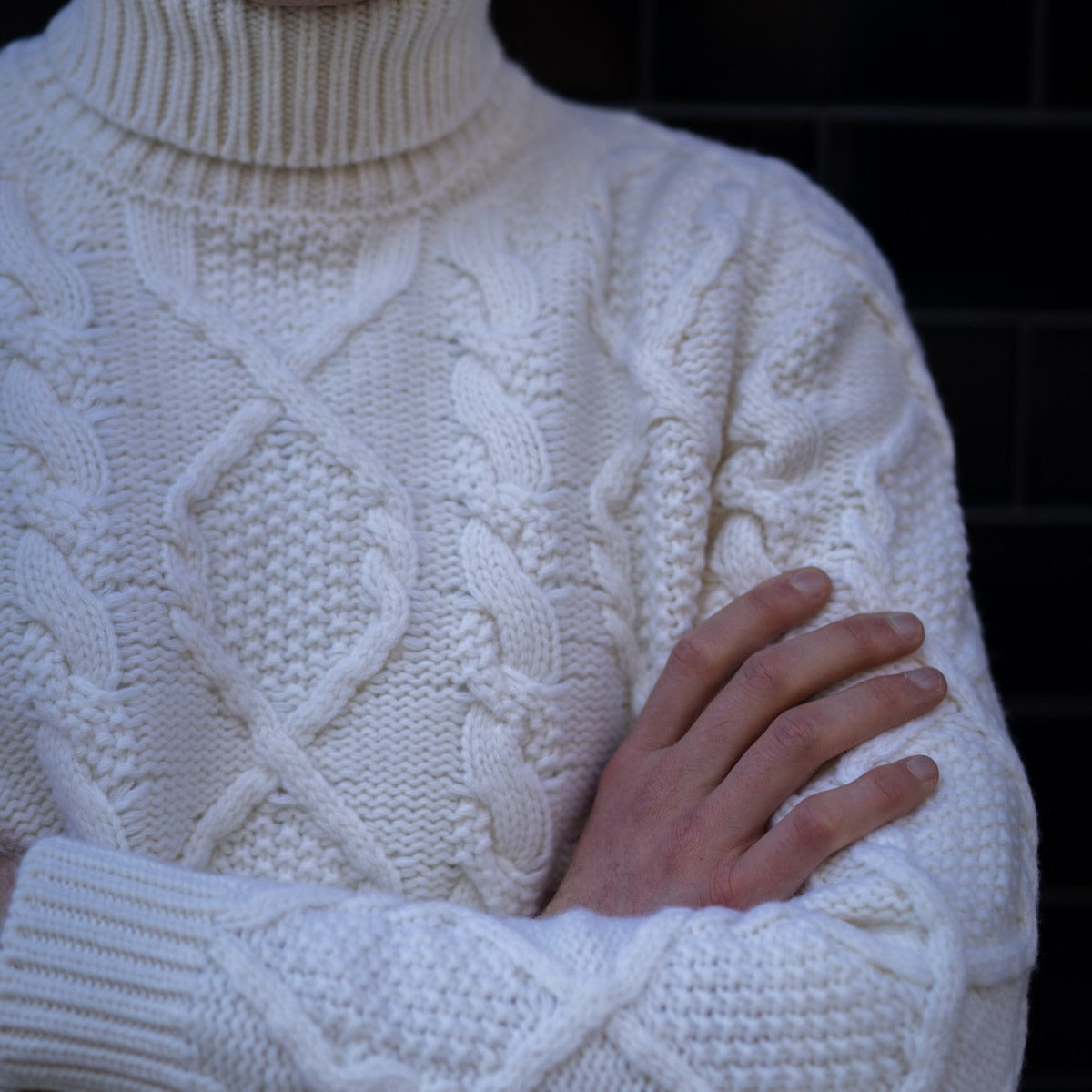 Woollen Aran Roll Neck In Cream