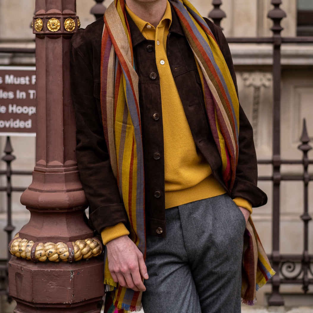 Multi Stripe Cashmere Scarf In Rust