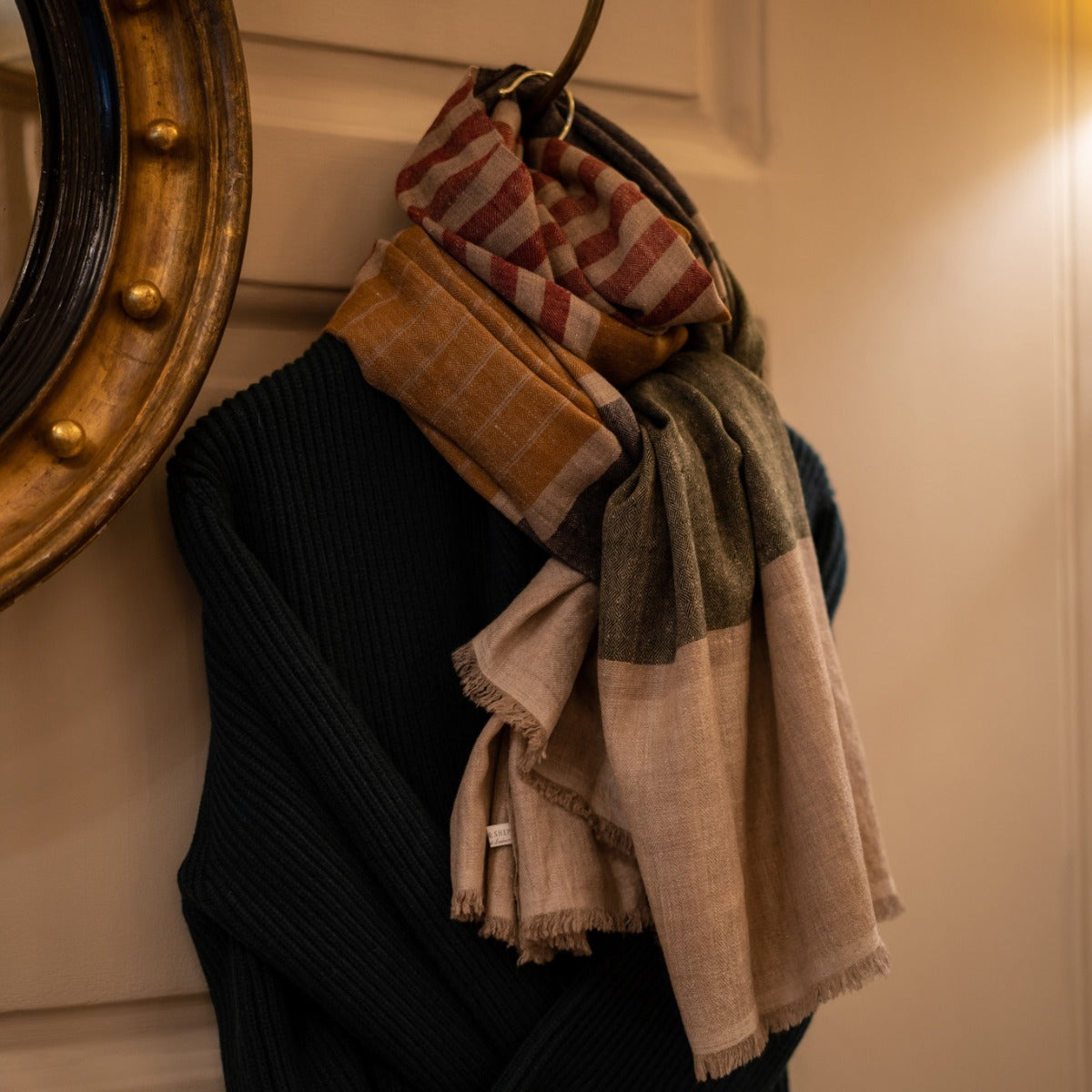 Cashmere Scarf Wide Stripes Natural